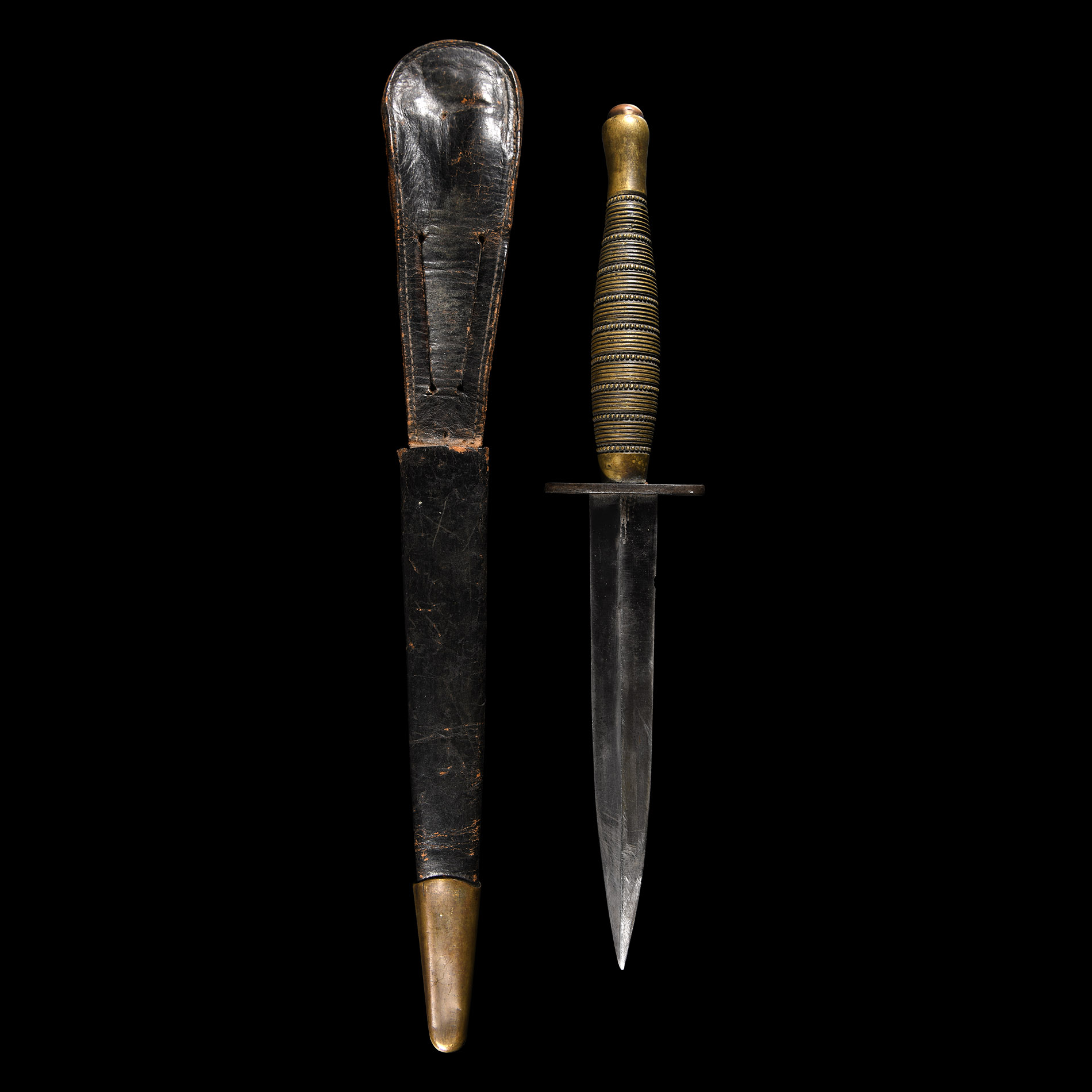 British Fairbairn-Sykes 'Beaded and Ringed' Commando Dagger in Scabbard
