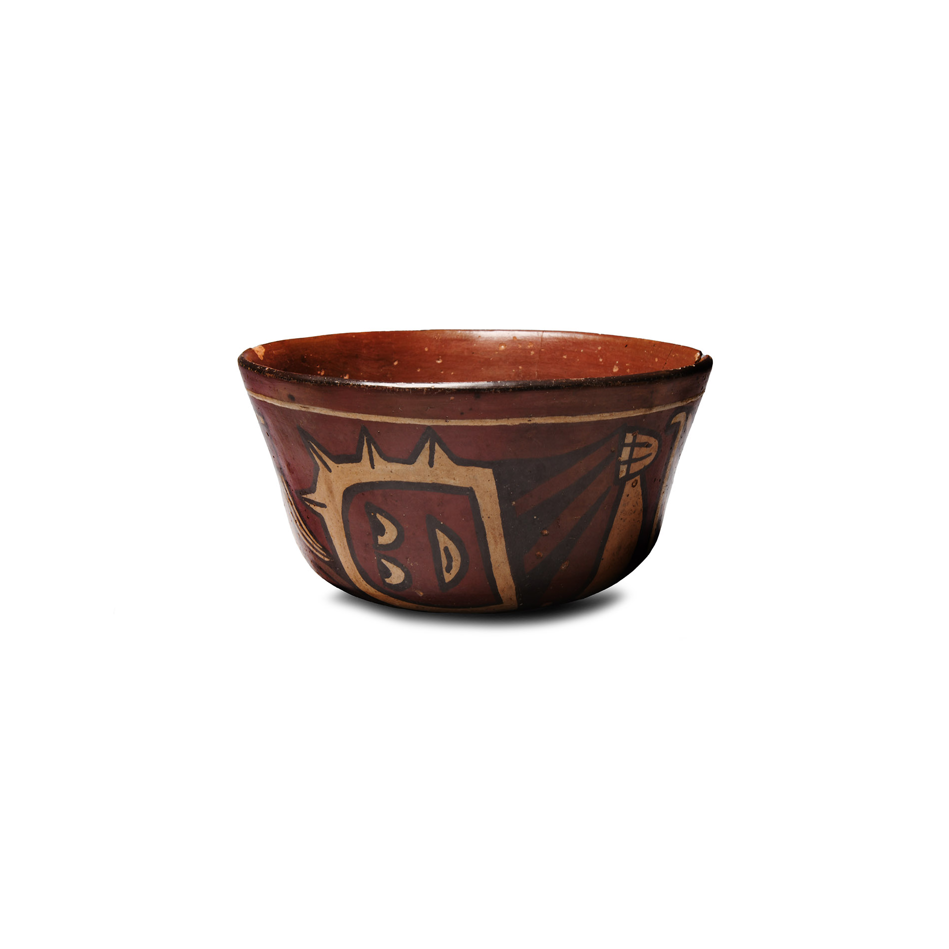 Pre-Columbian Nazca Painted Ceramic Bowl with Anthropomorphic Feline