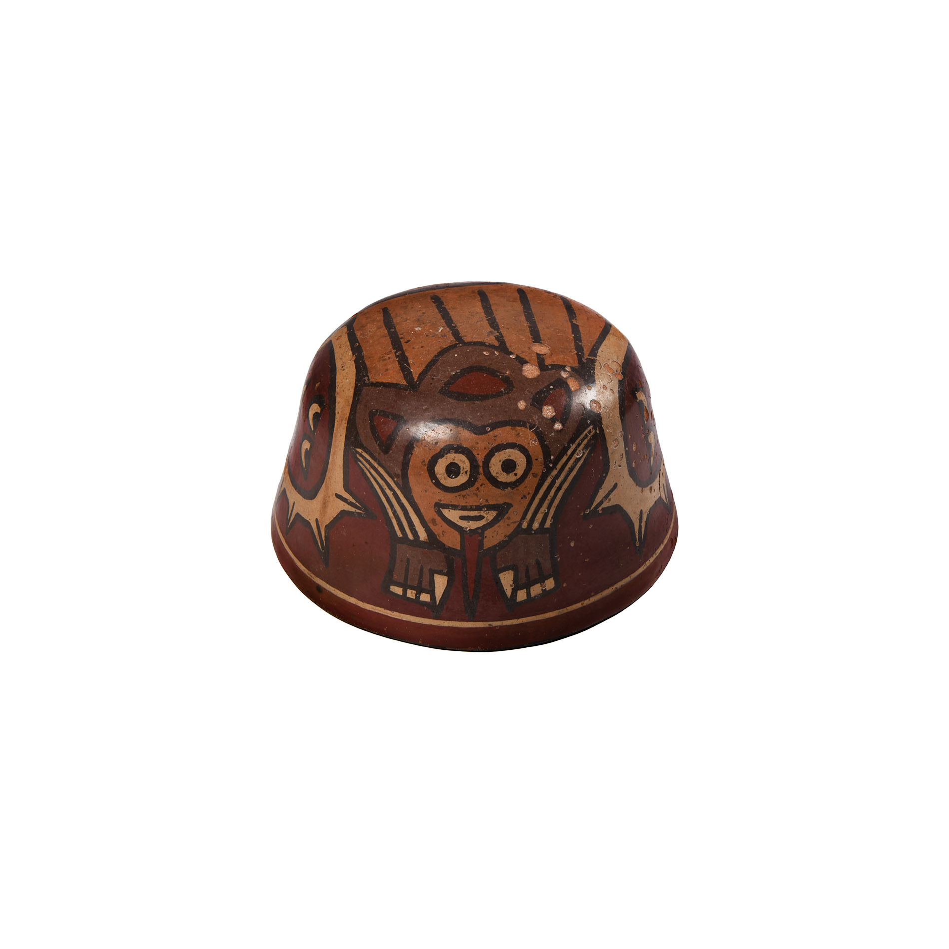 Pre-Columbian Nazca Painted Ceramic Bowl with Anthropomorphic Feline