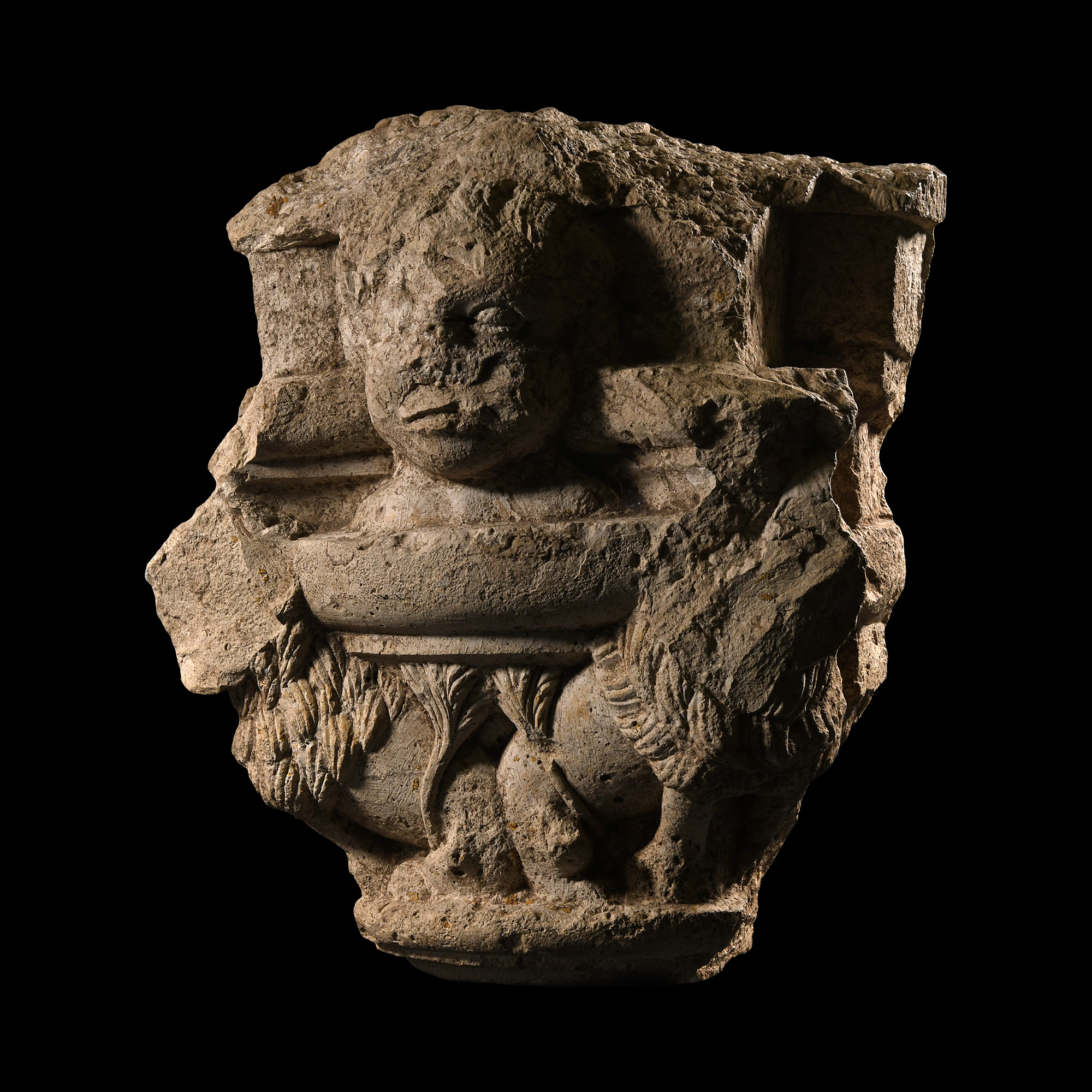Medieval Stone Capital with Prophet Daniel and Lions