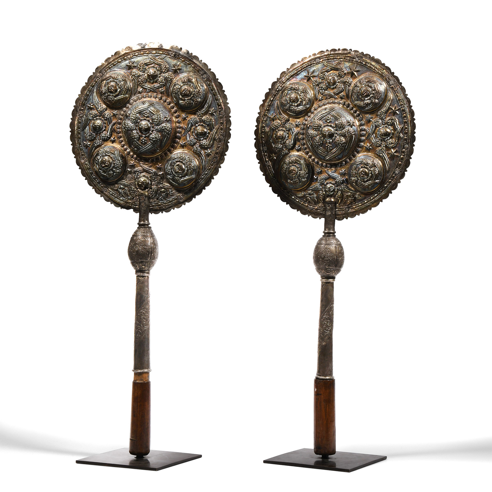 Pair of Bronze Liturgical Fans