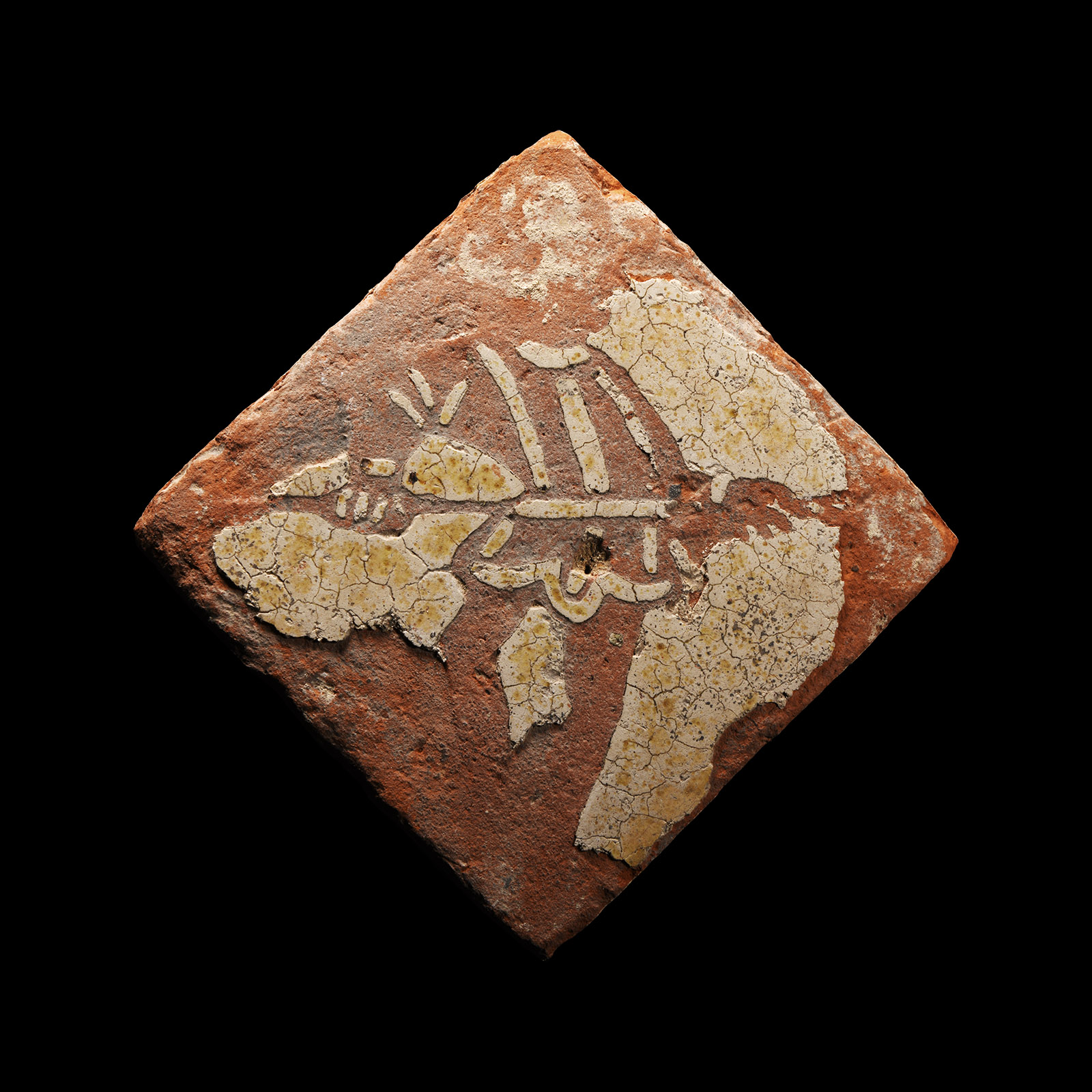 Medieval Glazed Ceramic Tile With Standing Figure with a Spear