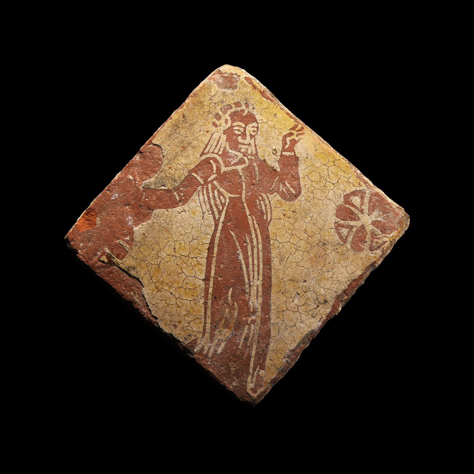Medieval Glazed Ceramic Tile With a Dancing Figure