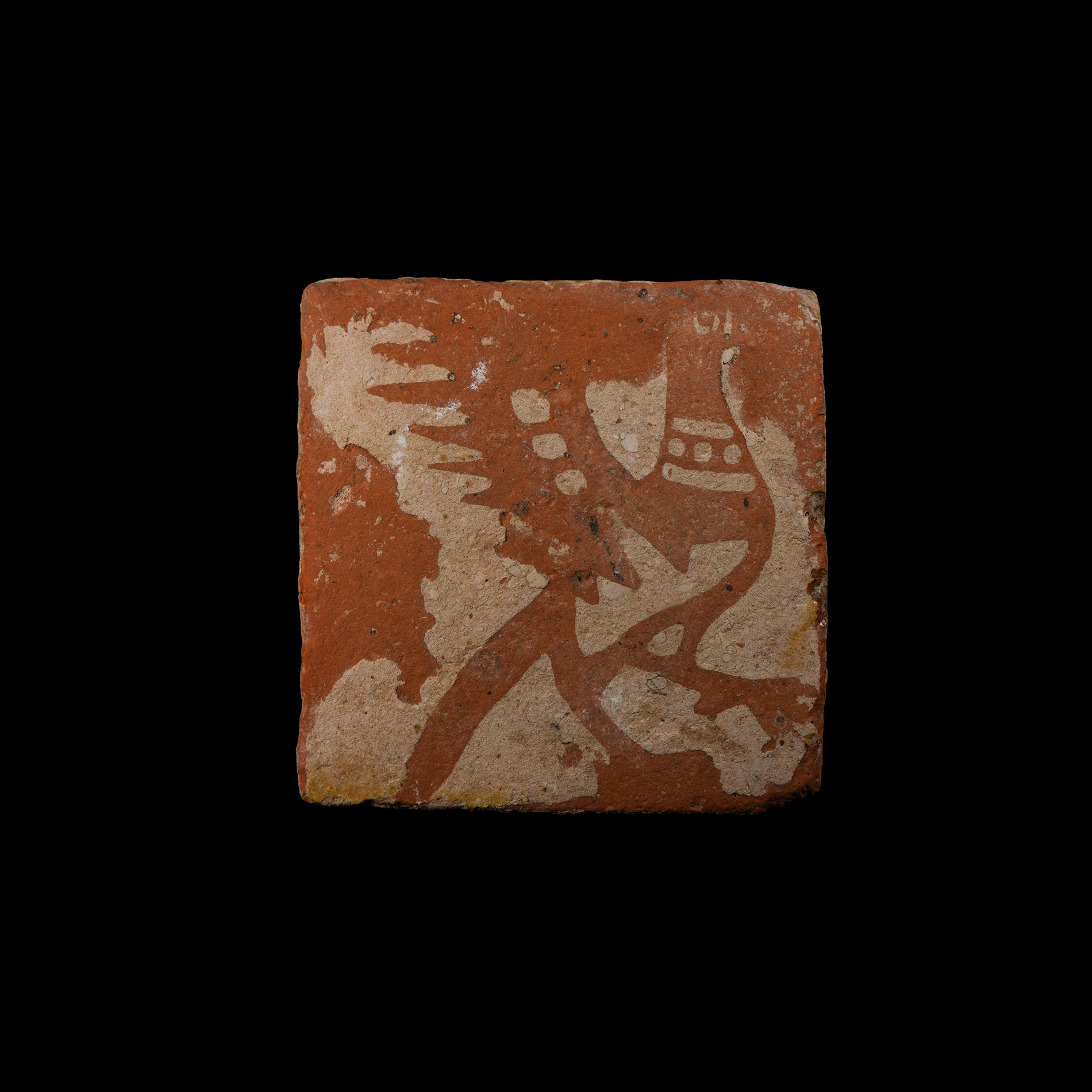Medieval English Glazed Ceramic Tile With a Dove