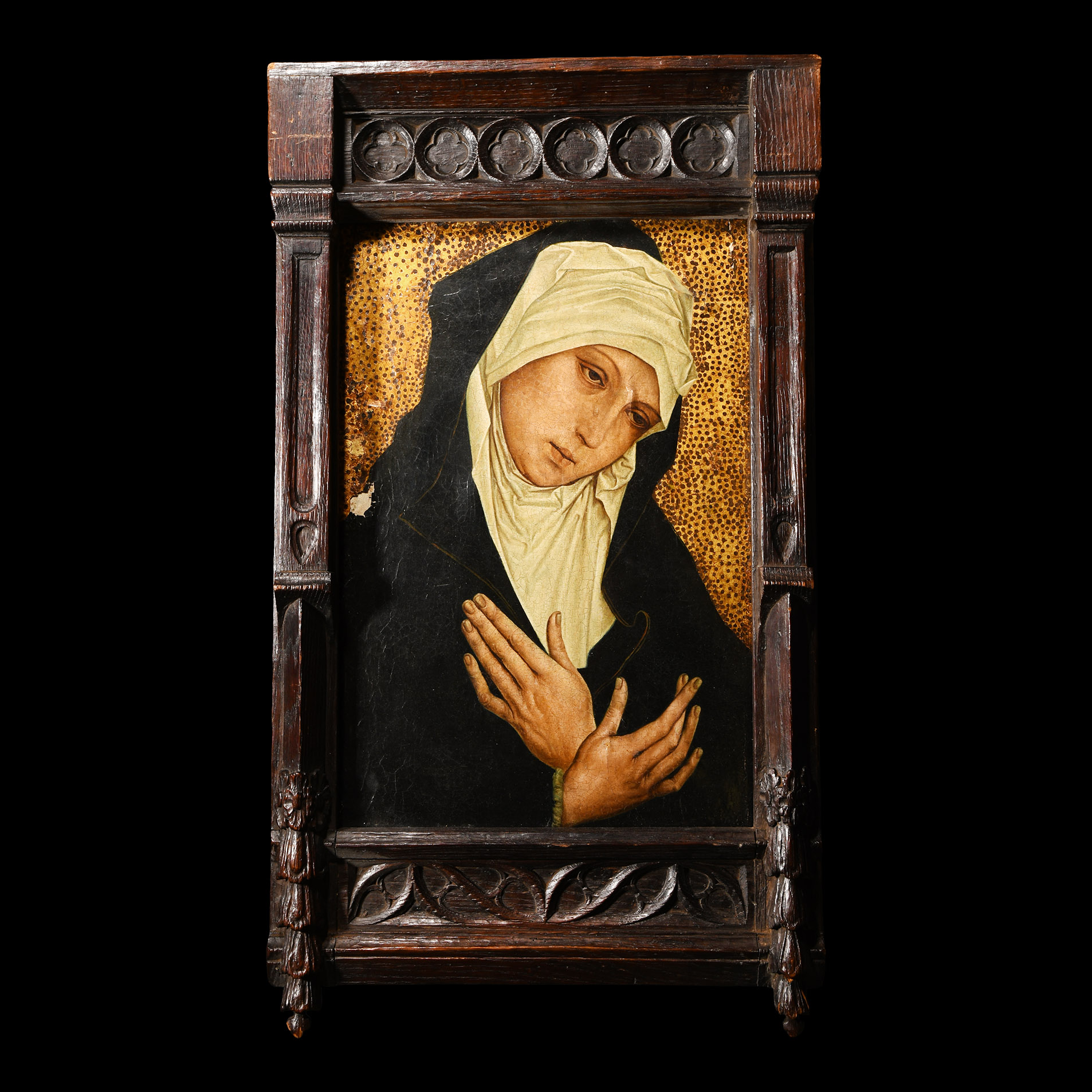 Medieval Oil Painting of Sorrowful Virgin