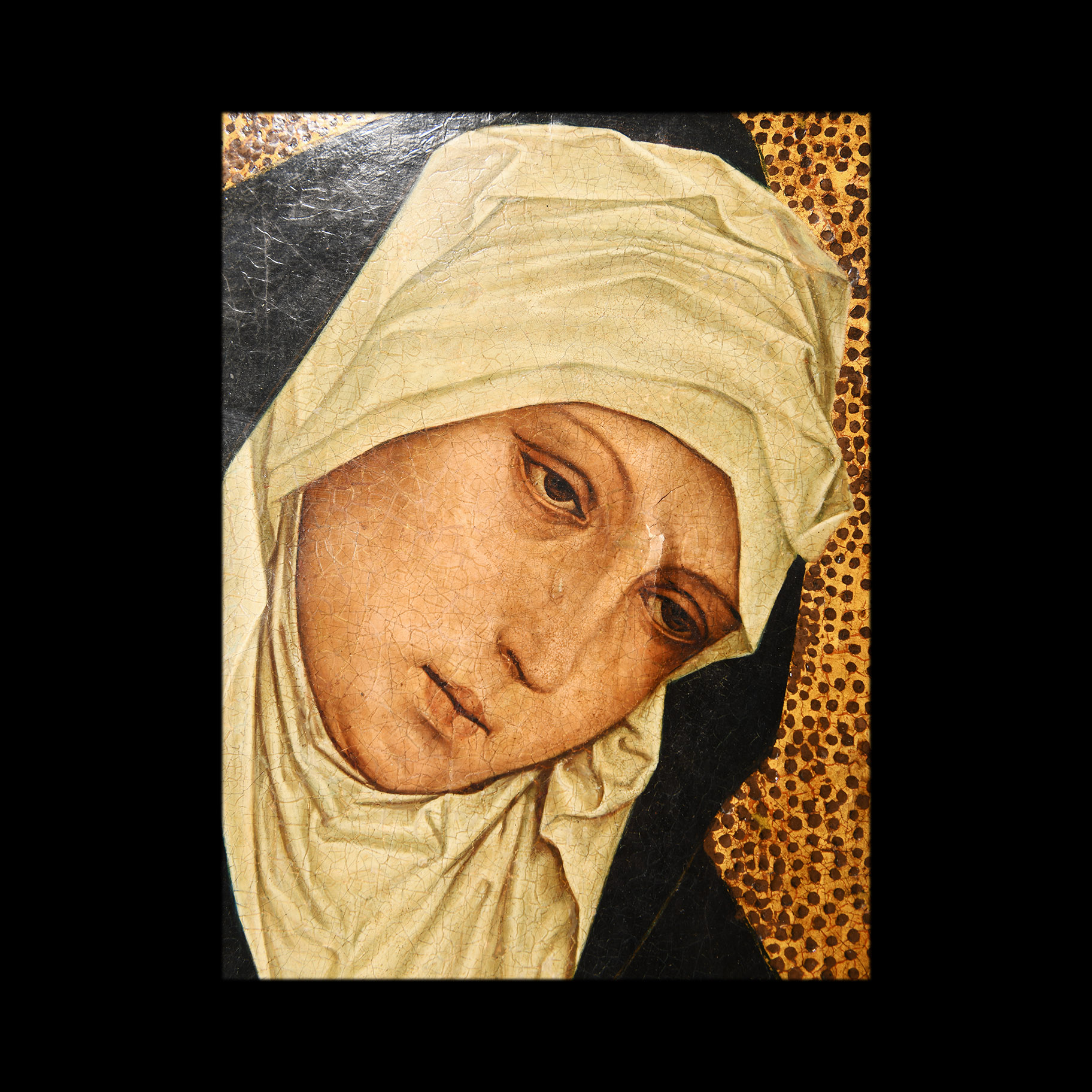 Medieval Oil Painting of Sorrowful Virgin