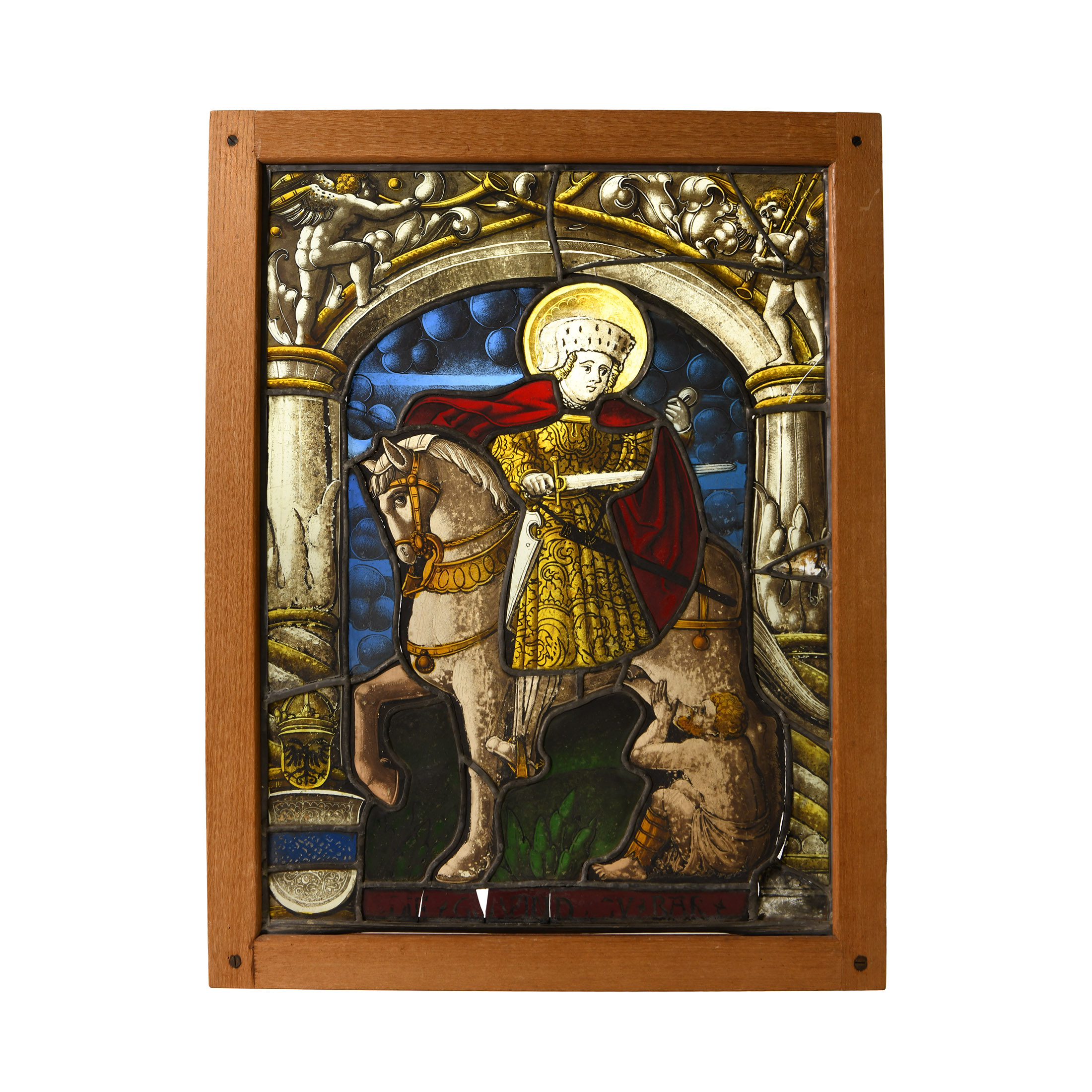 Medieval Stained Glass Panel With Saint Martin on Horseback