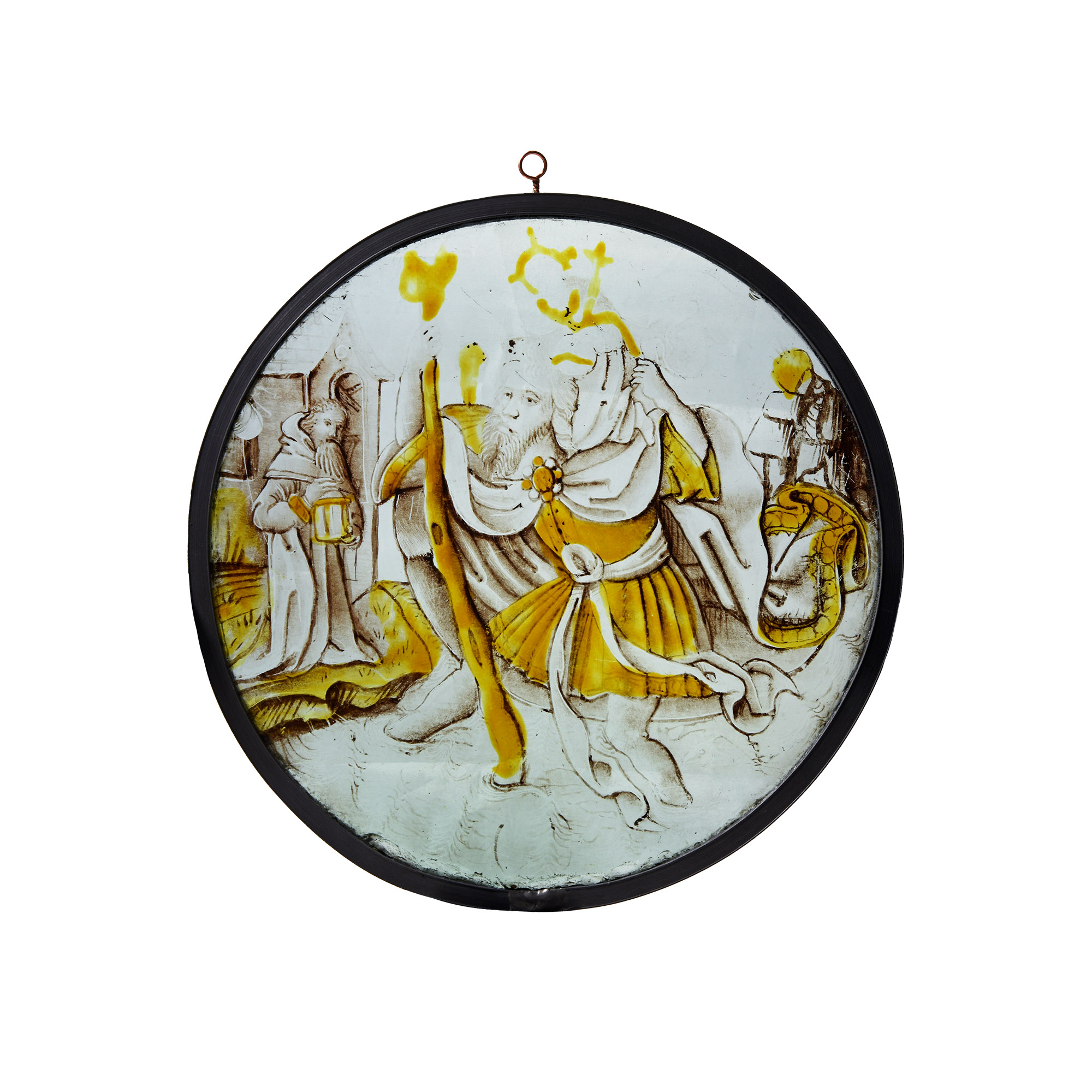 Medieval Stained Glass Roundel of Saint Christopher