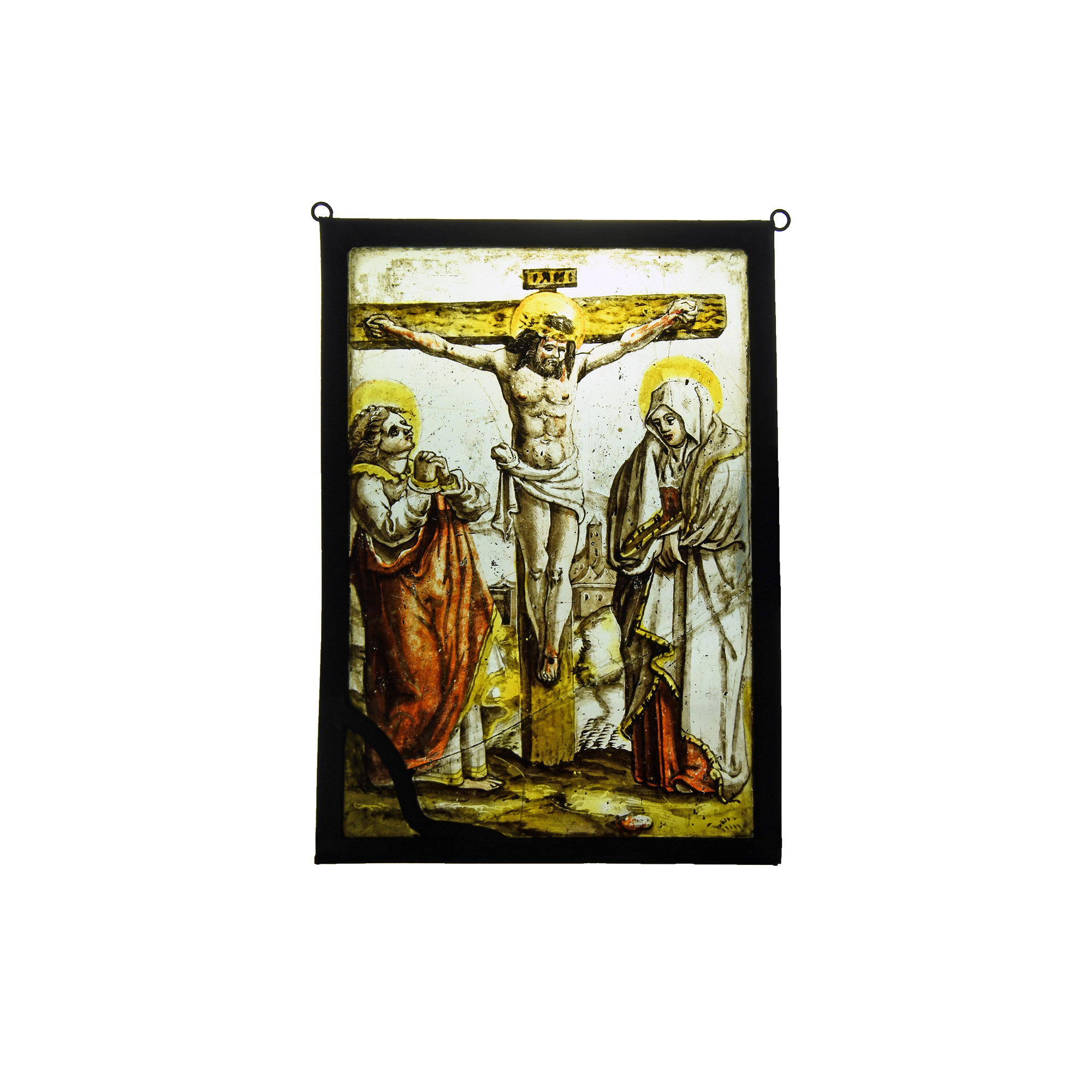 Medieval Stained Glass Panel with The Crucifixion
