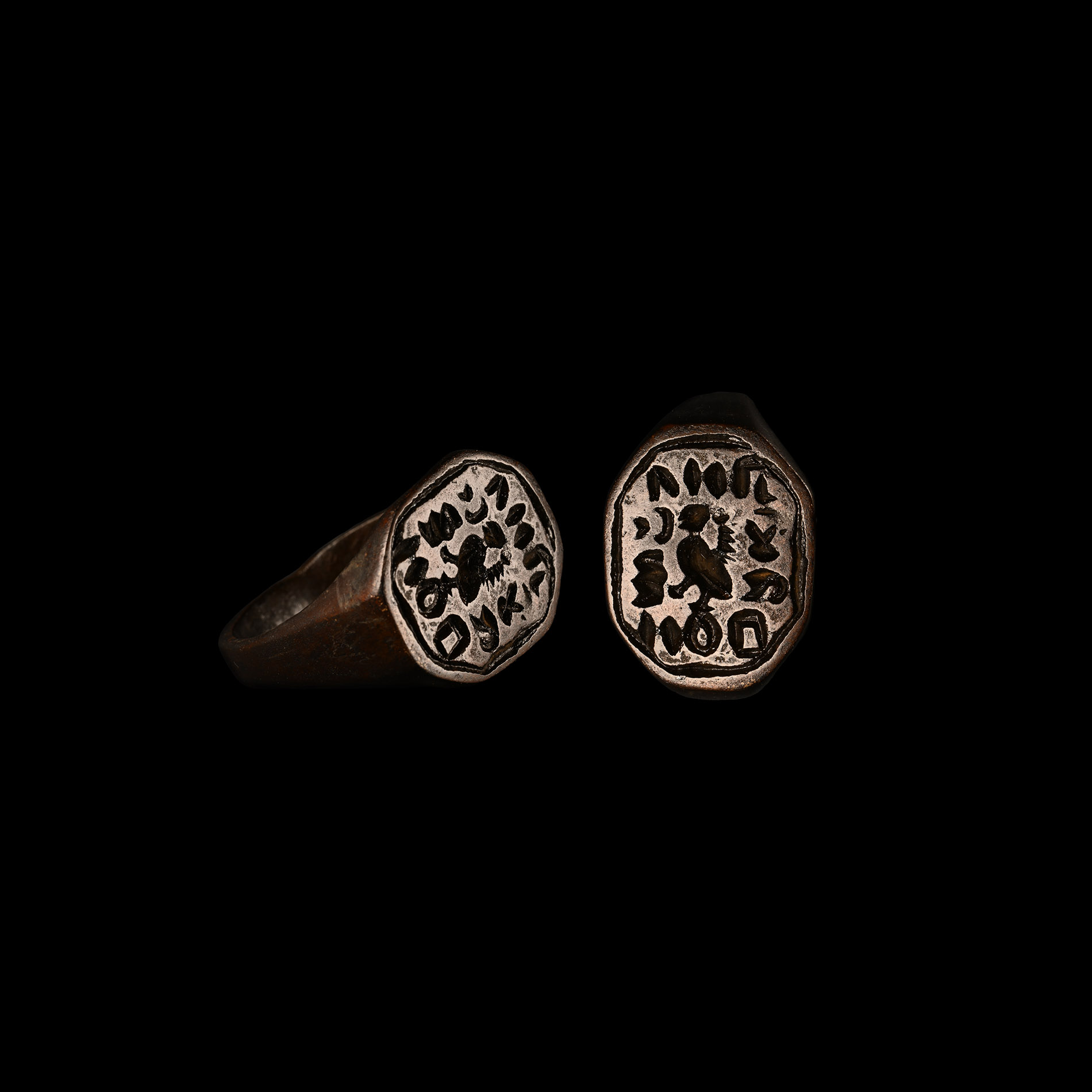 Byzantine Bronze Ring with Bird and Greek Inscription