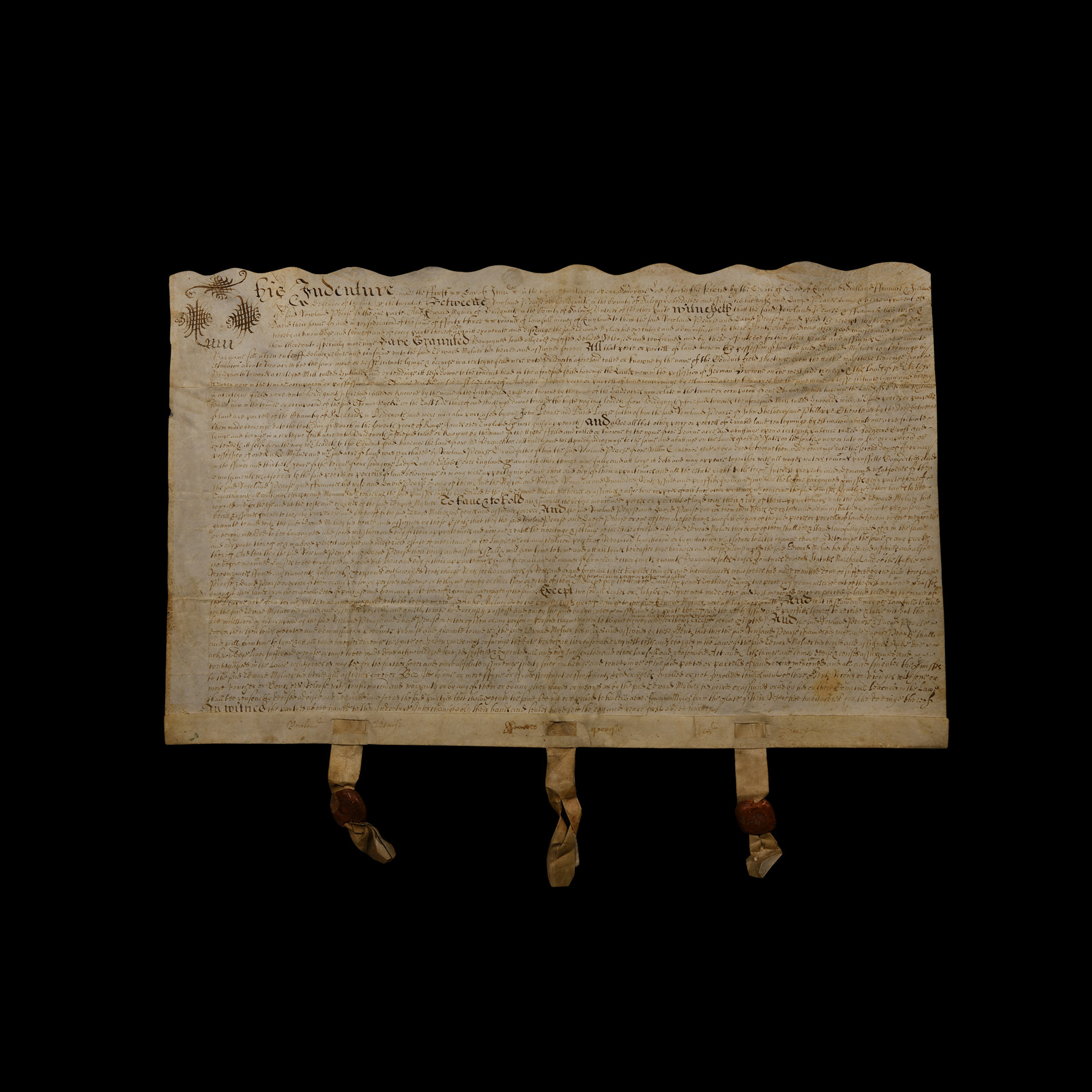 Charles II Period Vellum Indenture with Seals
