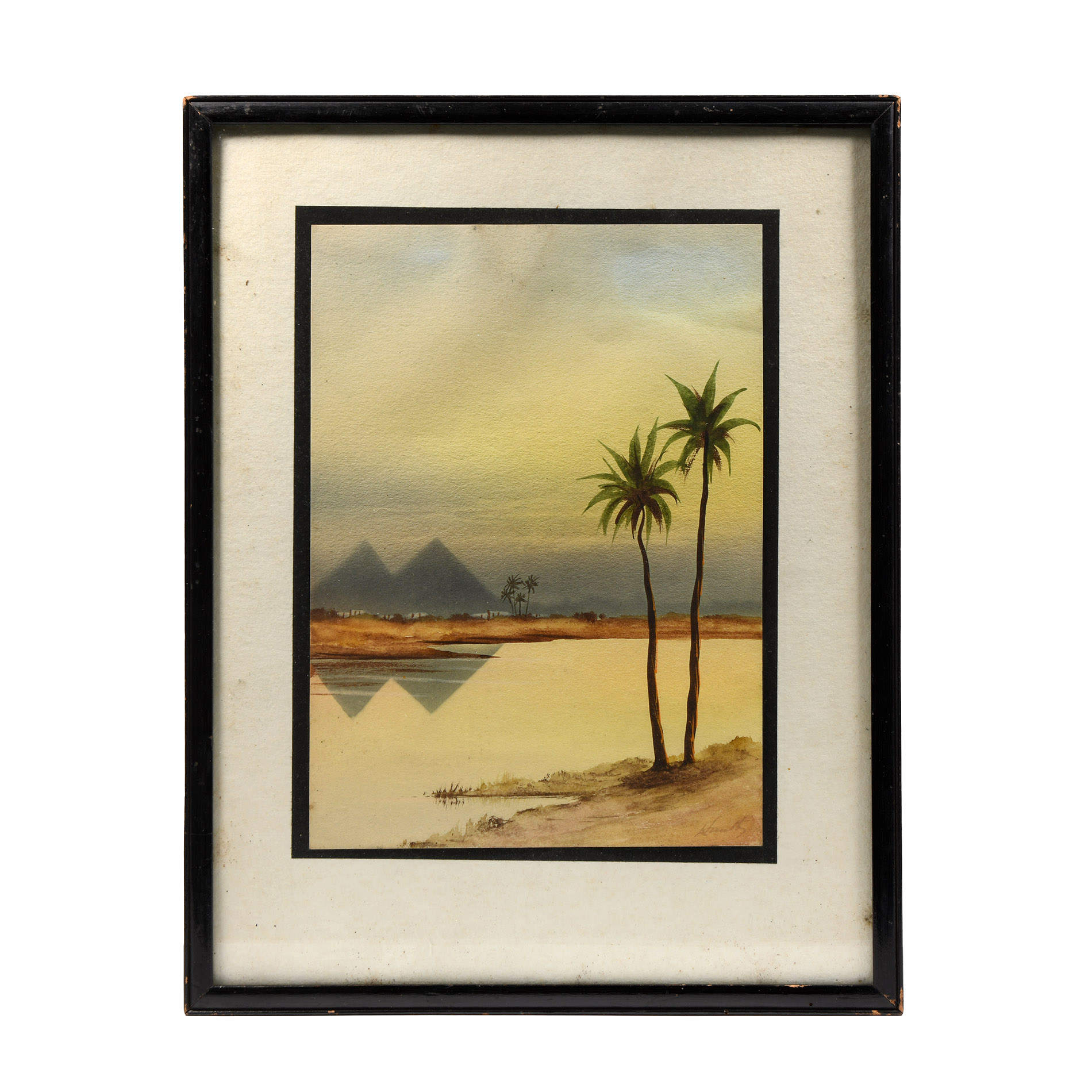 Egyptian Painting of the Nile and Pyramids