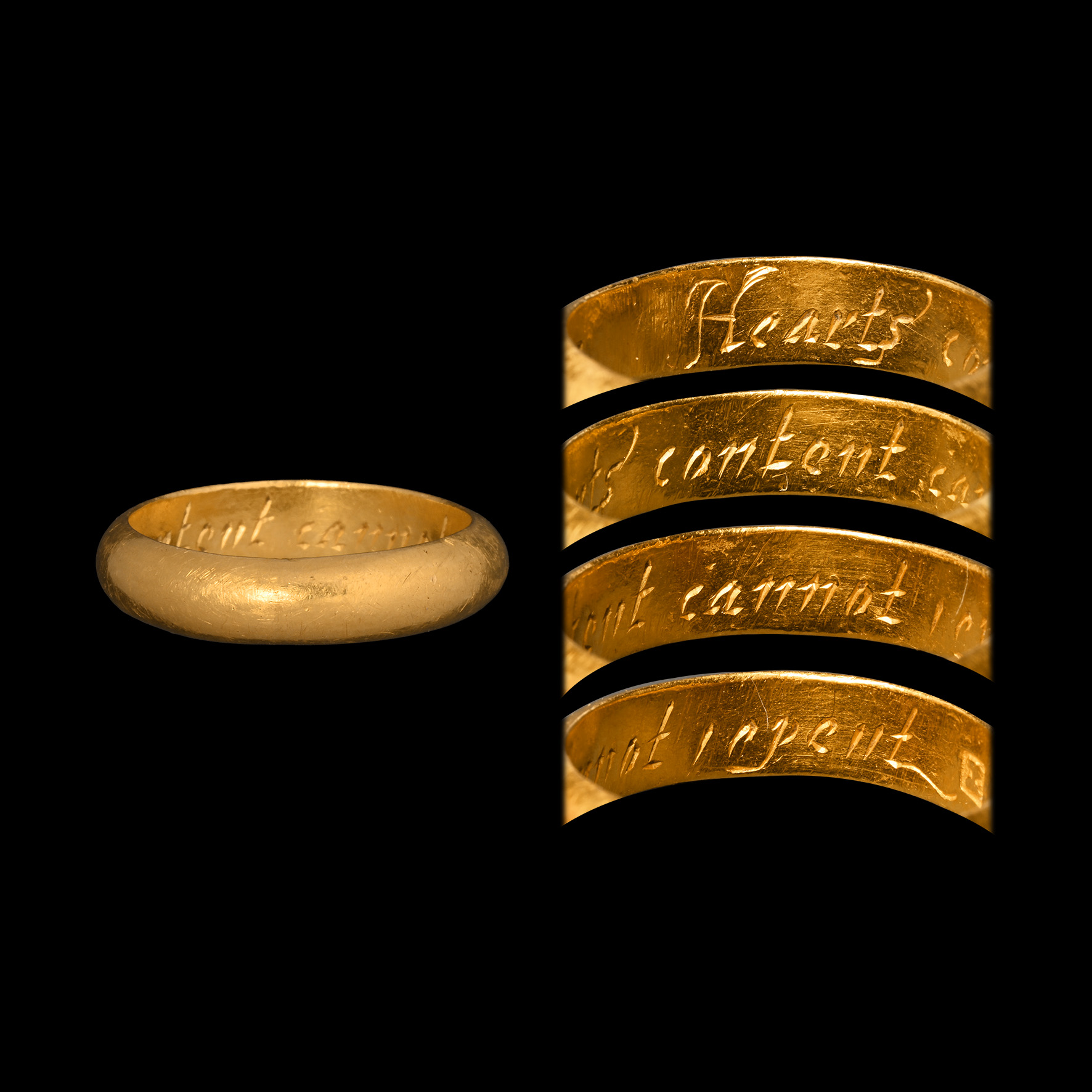 Post Medieval Heavy Gold 'Hearts Content Cannot Repent' Posy Ring