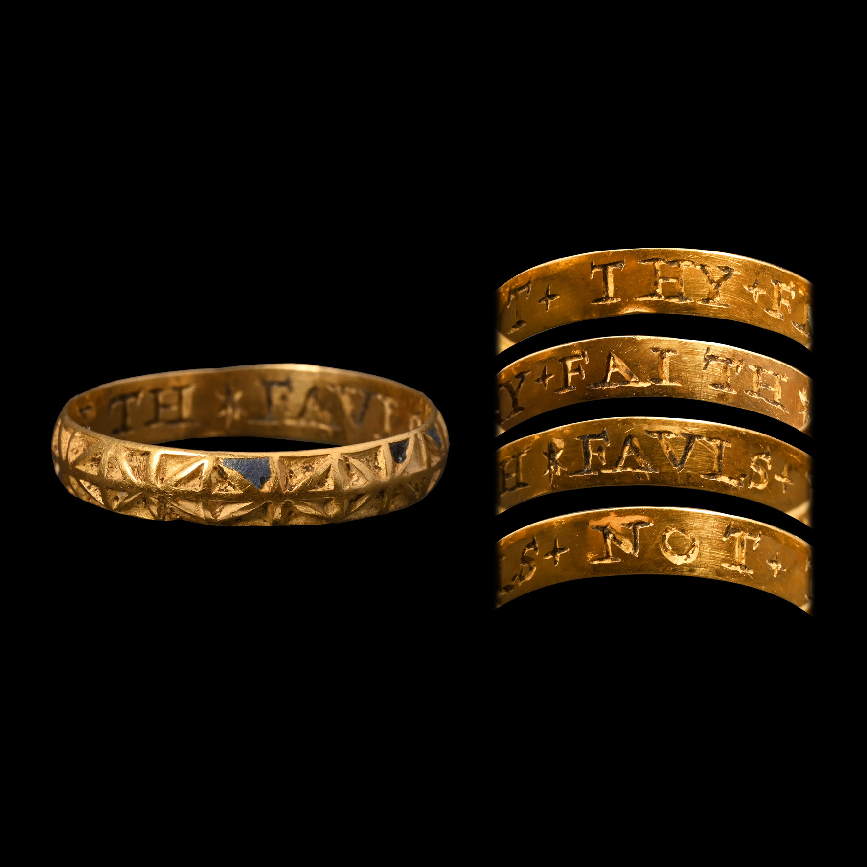 Post Medieval Gold 'Thy Faith Favls Not' Decorated Posy Ring