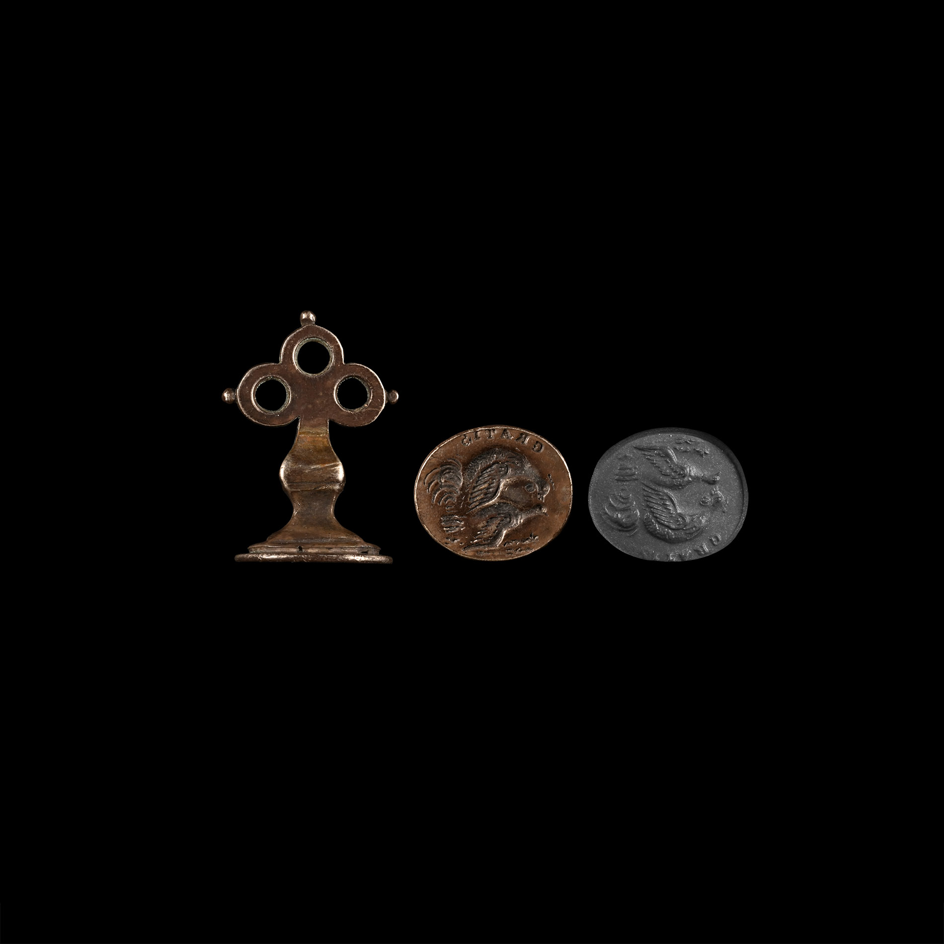 Georgian Silver Cockerel and Hen Mating Inscribed Seal Matrix