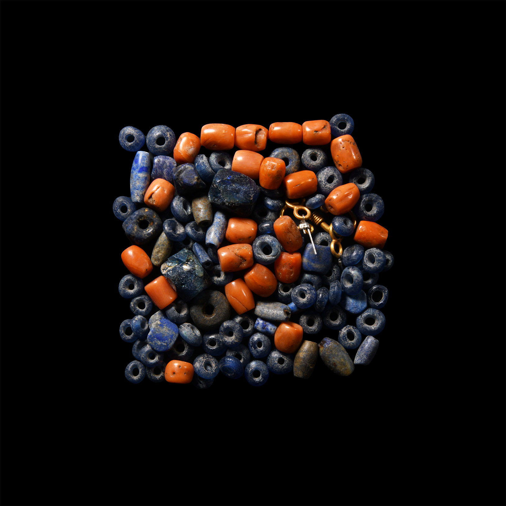 Roman Lapis Lazuli and Coral Bead Group