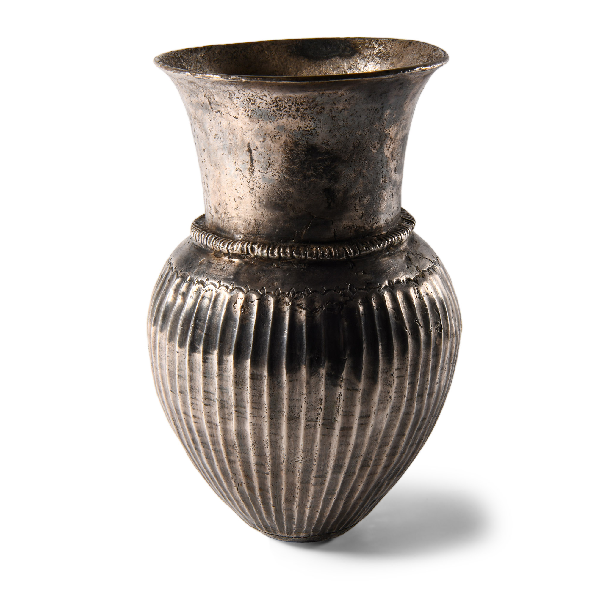 Eastern Greek Ribbed Silver Vase