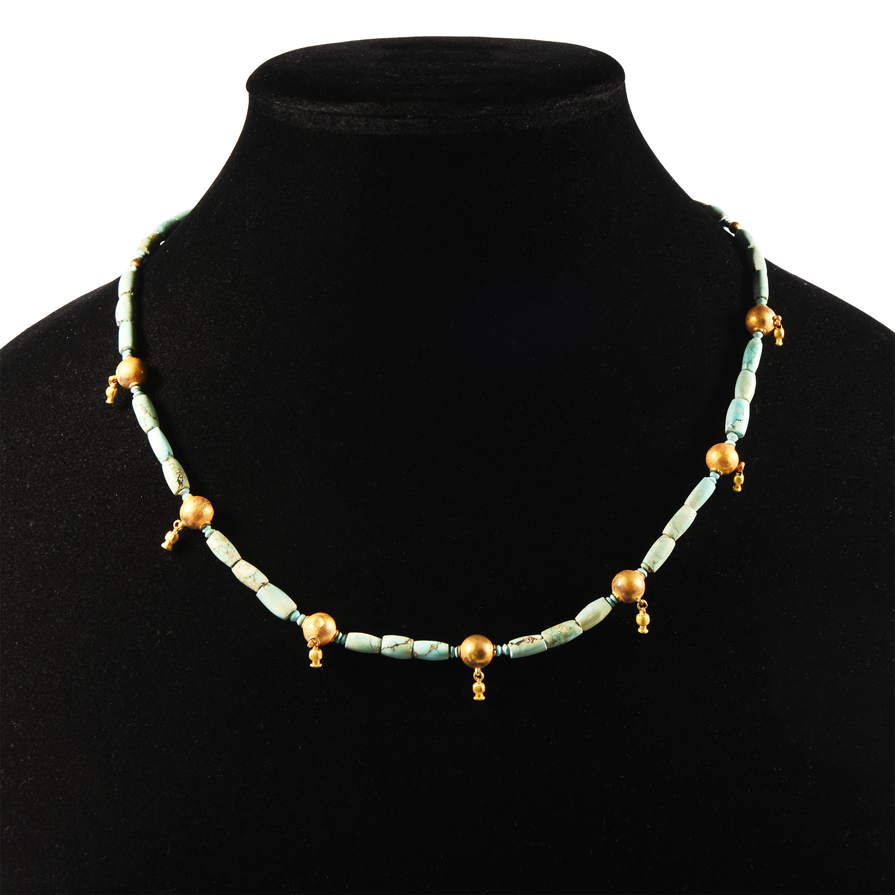 Western Asiatic Turquoise Bead Necklace with Gold Pomegranate Spacers