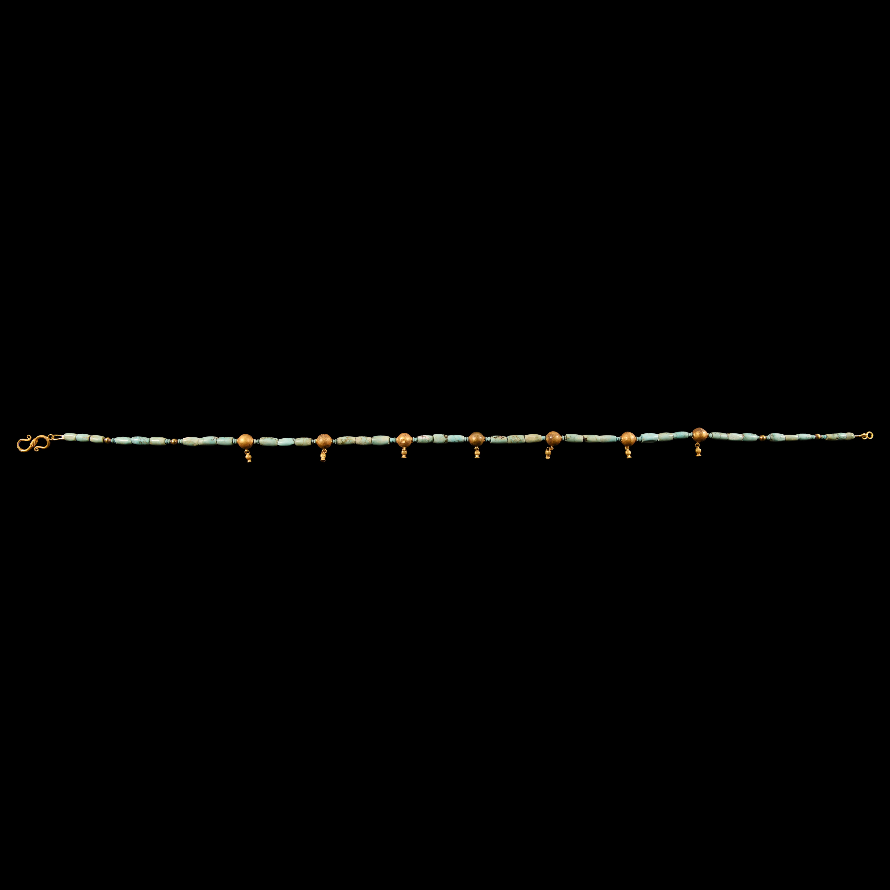 Western Asiatic Turquoise Bead Necklace with Gold Pomegranate Spacers