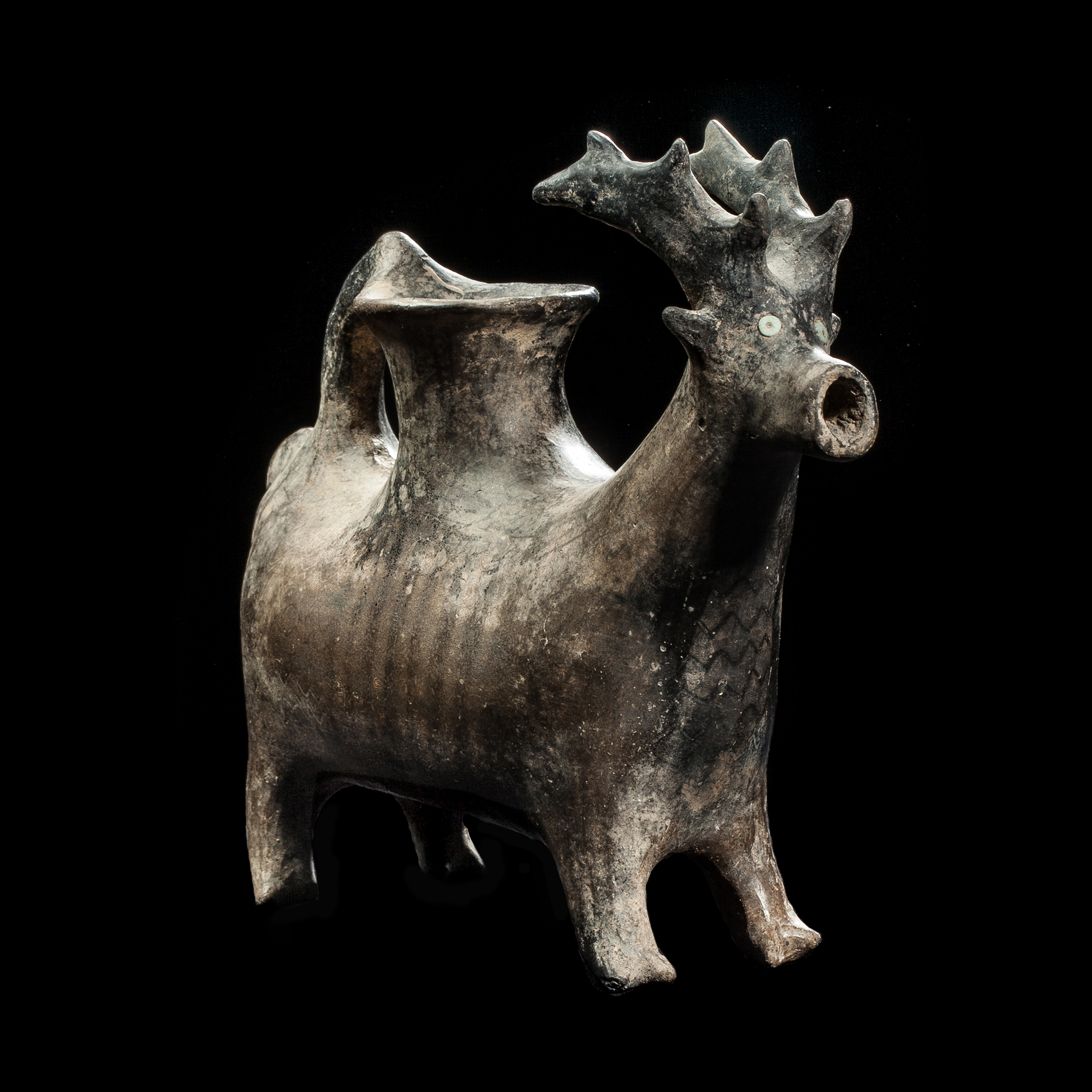 Central Asian Black Terracotta Deer Rhyton