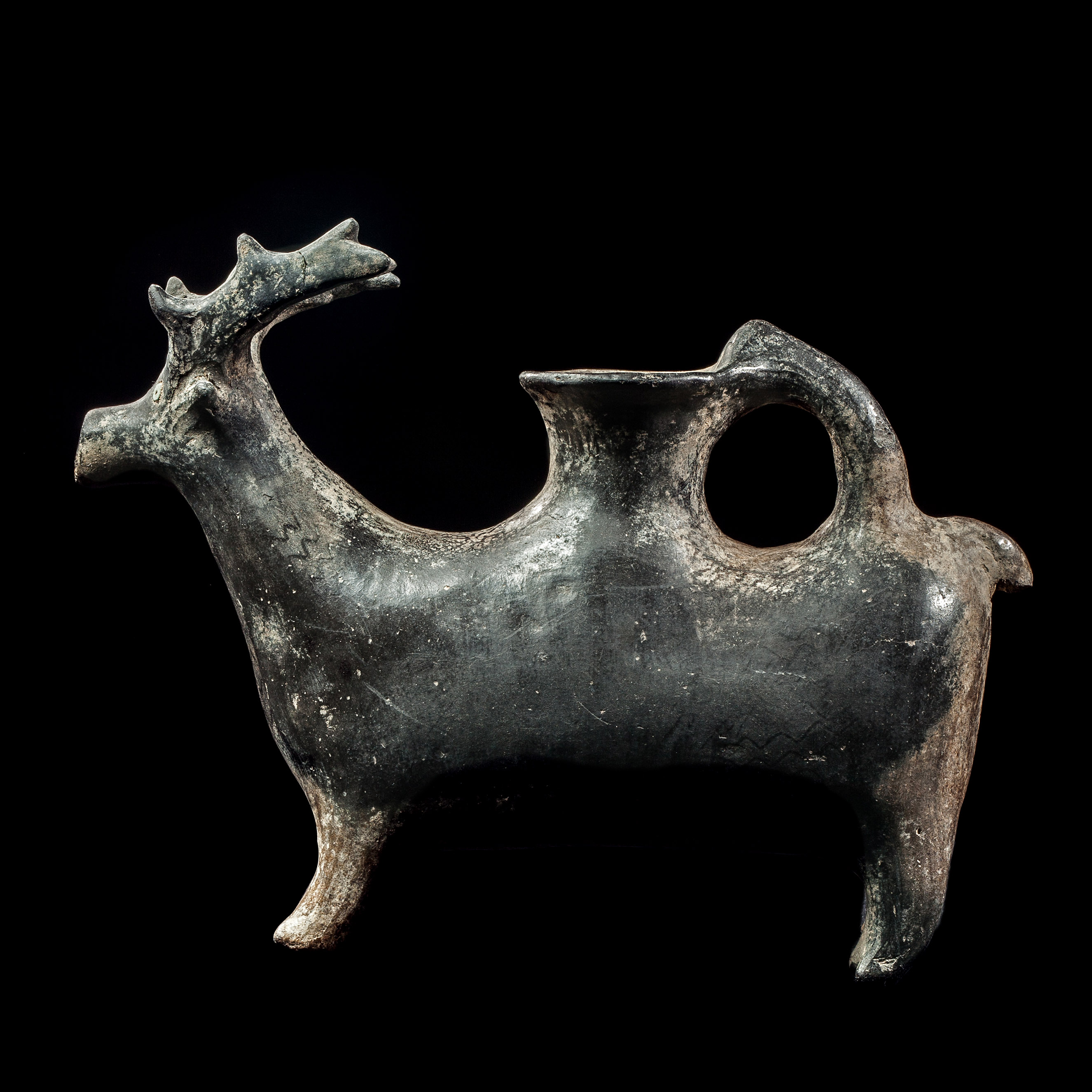 Central Asian Black Terracotta Deer Rhyton