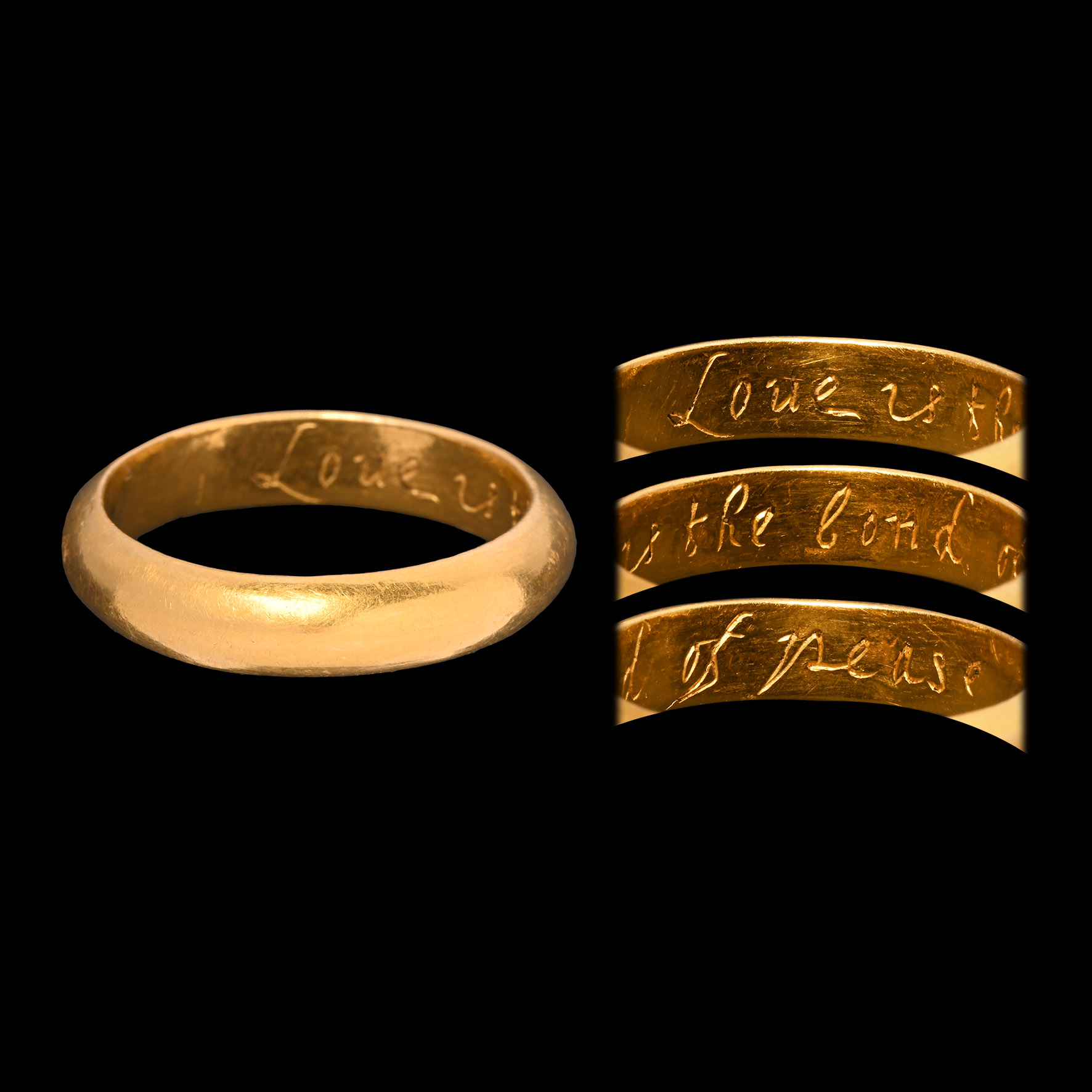 Heavy Post Medieval Gold 'Love Is The Bond Of Pease' Posy Ring