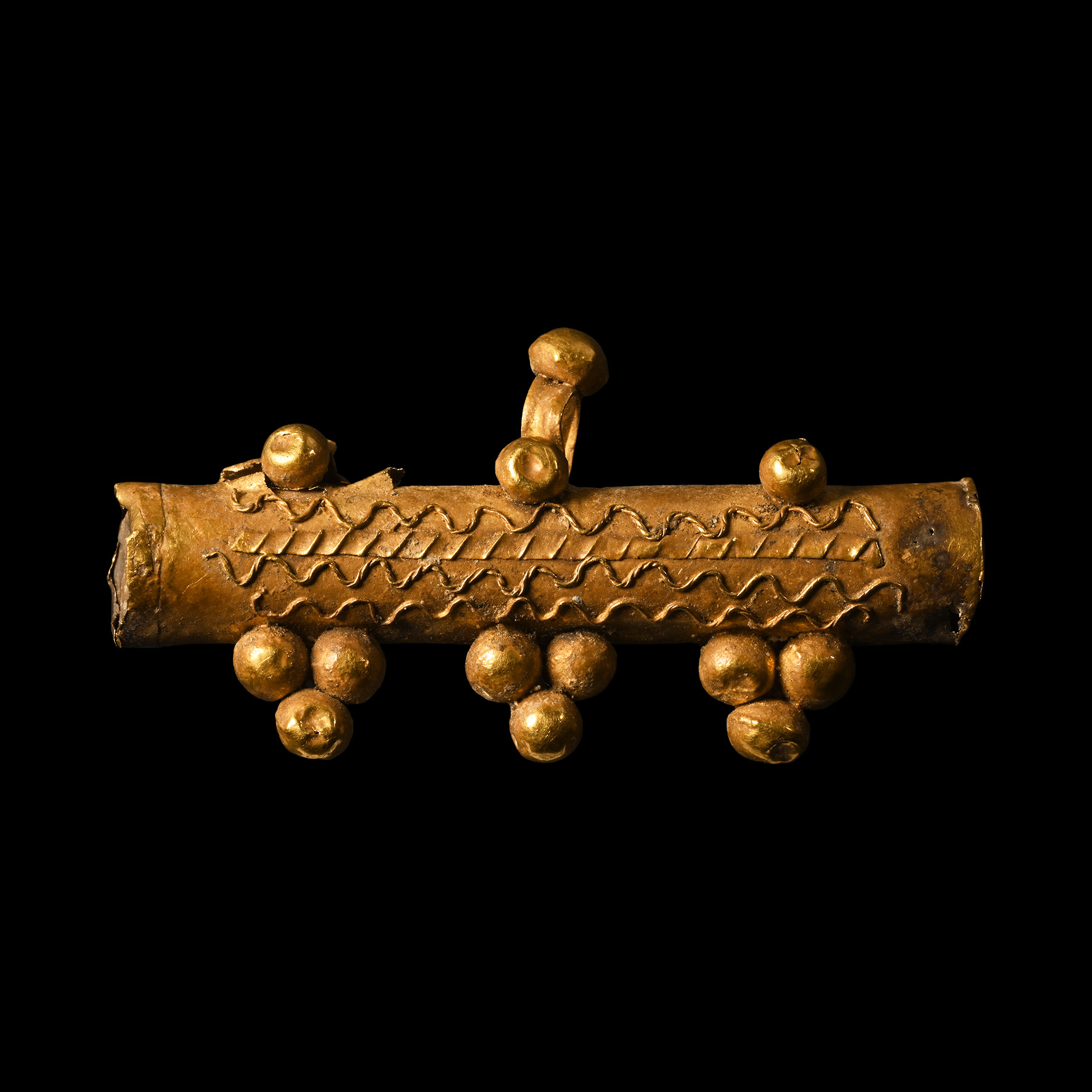 Roman Gold Amulet Case with Granular Decoration