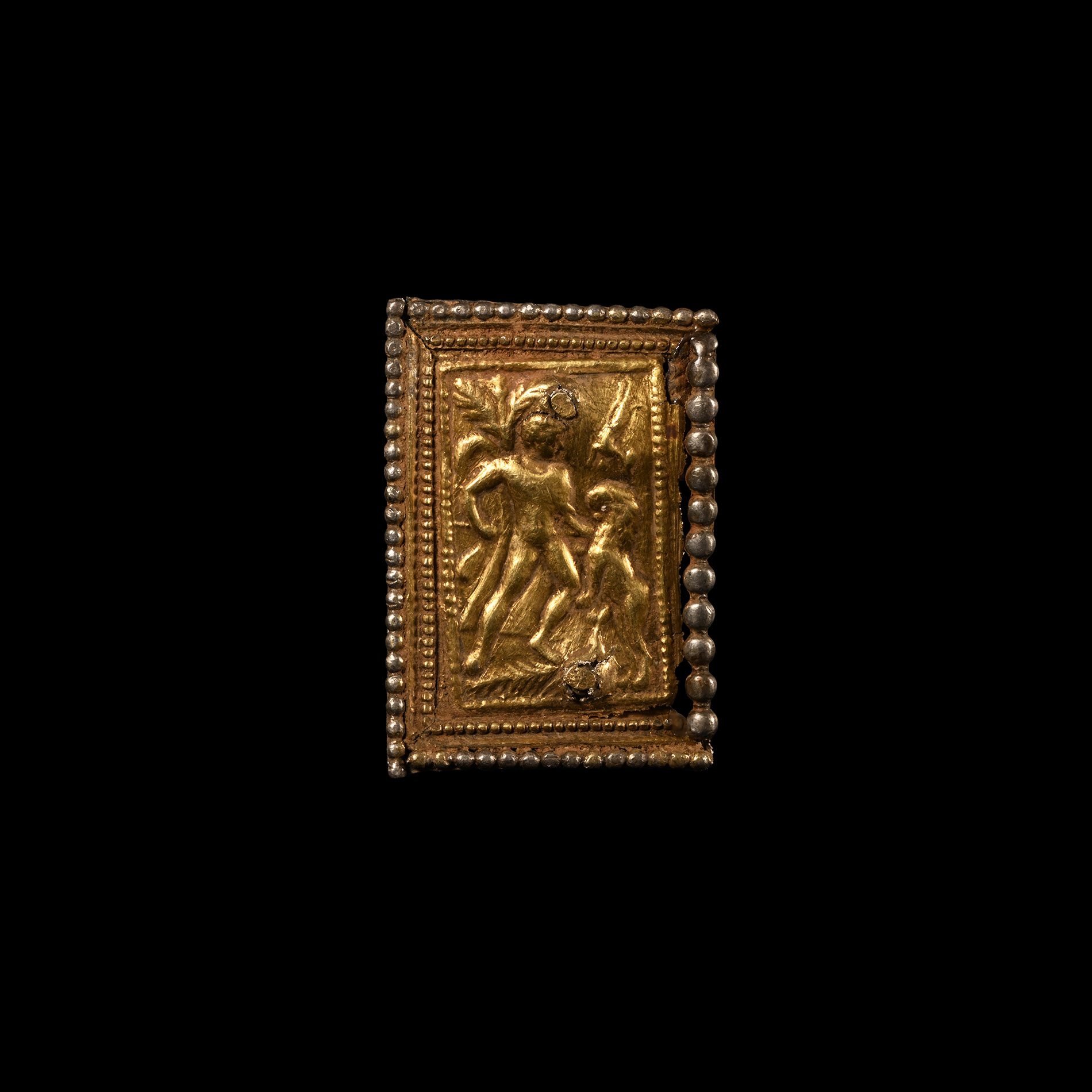 Roman Silver-Gilt Military Belt Plate with Hercules Killing the Nemean Lion
