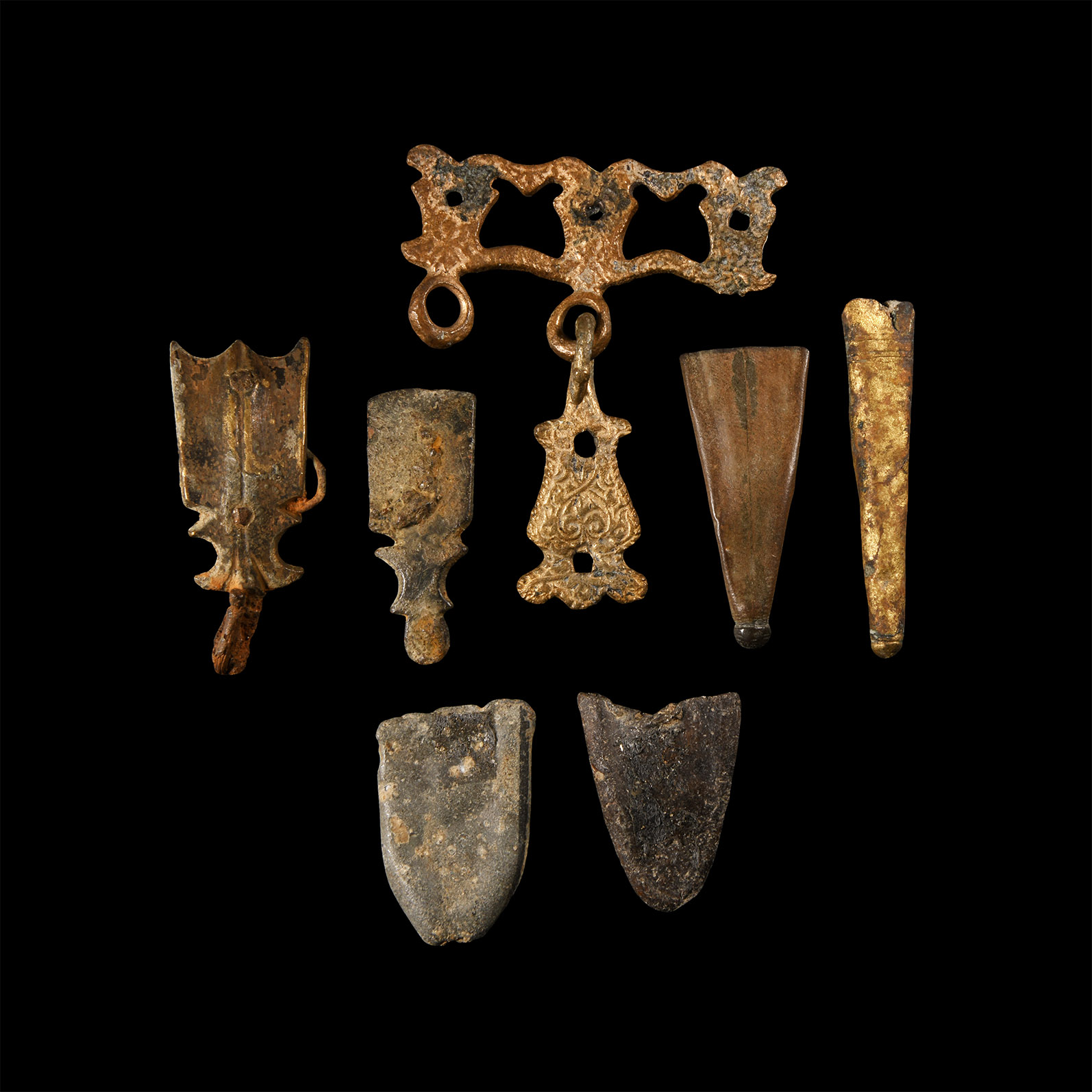 Medieval to Post Medieval 'Thames' Bronze Sword Hanger and Chape Group