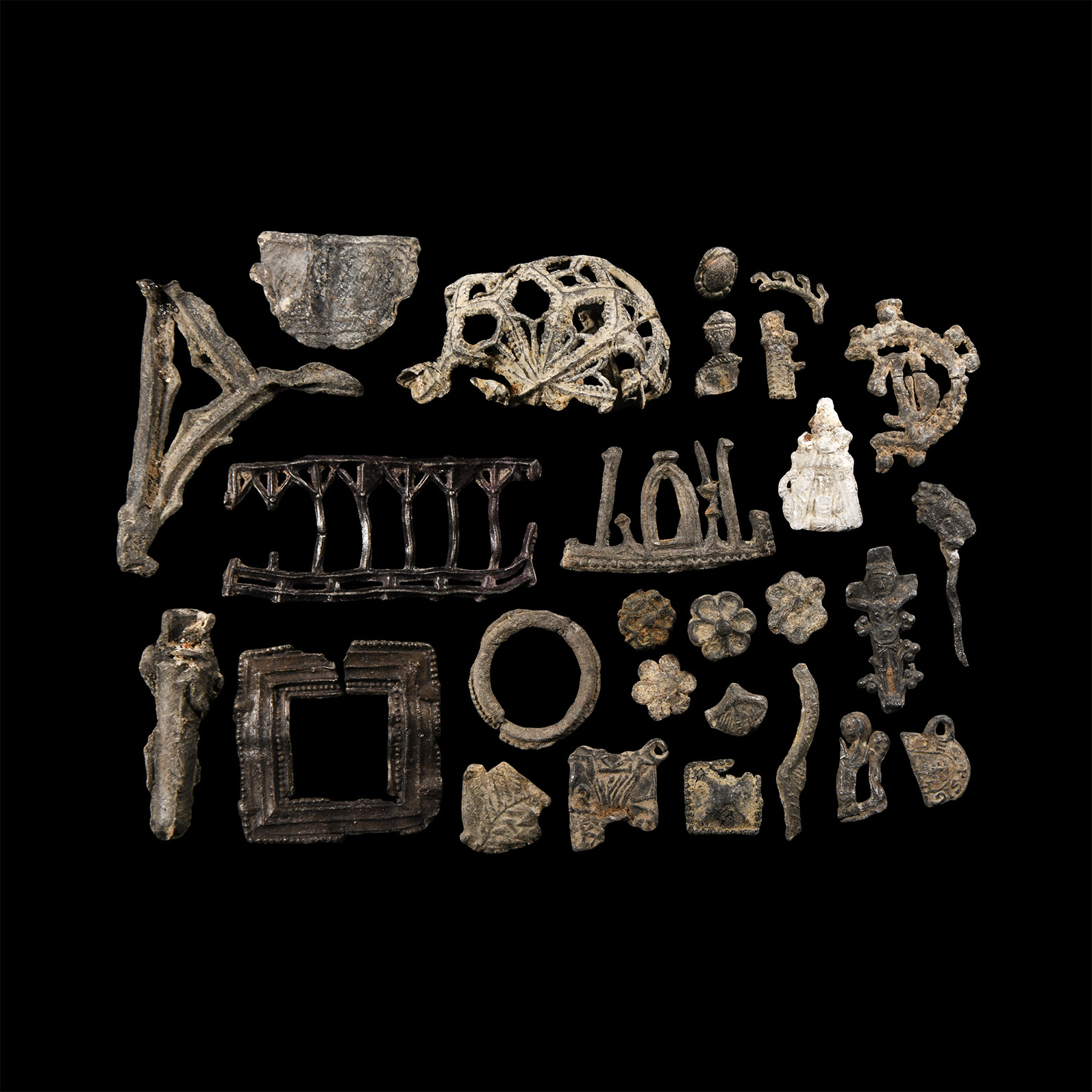 Medieval 'Thames' Pewter Pilgrim's and Other Badge Fragments