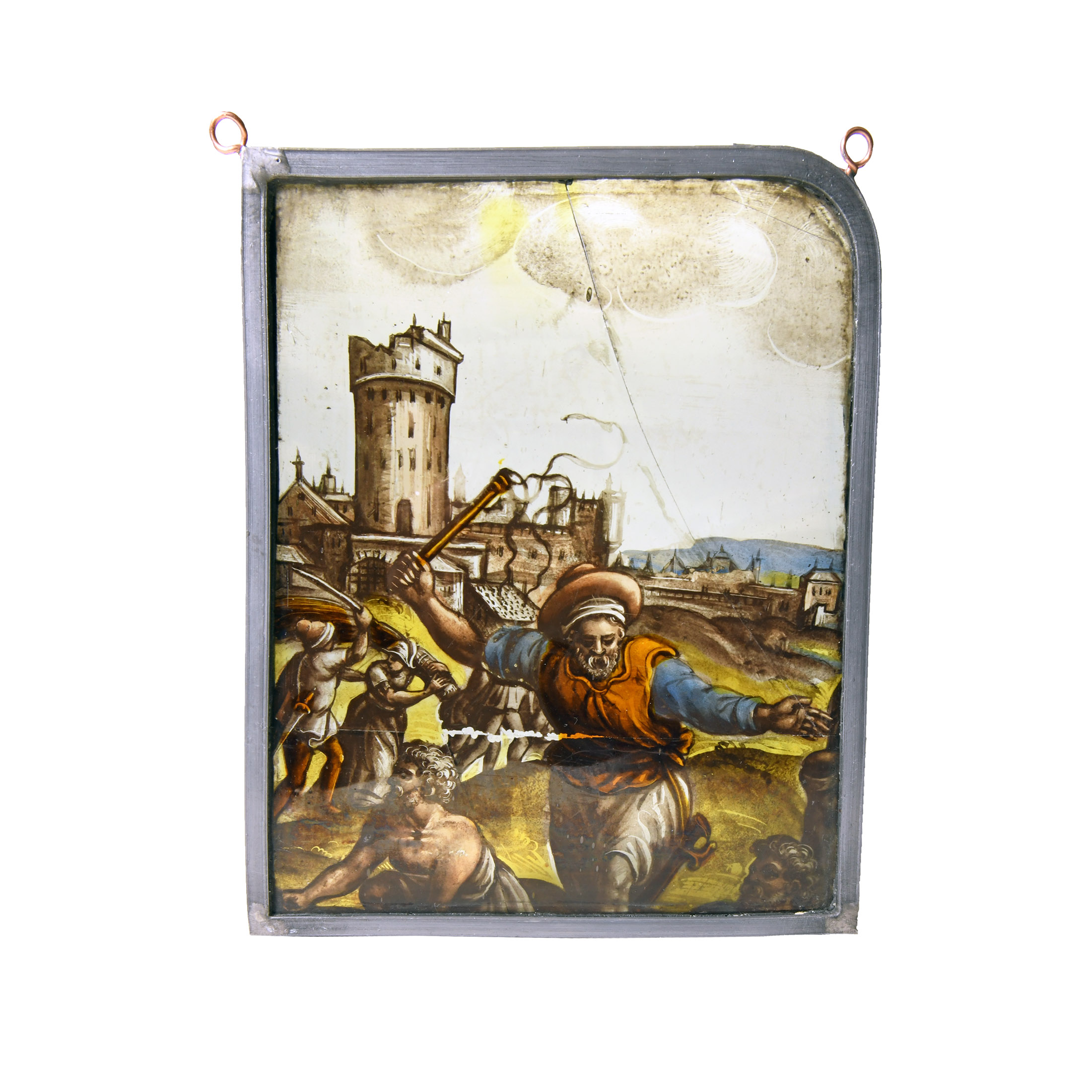 Medieval Stained Glass Panel with City Gate