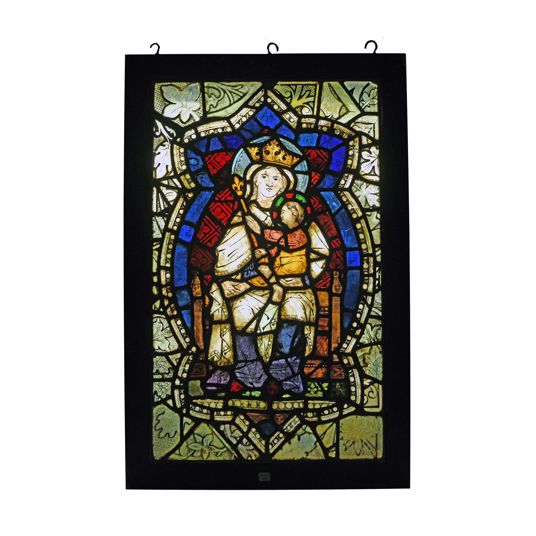 Medieval Stained Glass Panel with The Virgin and Child
