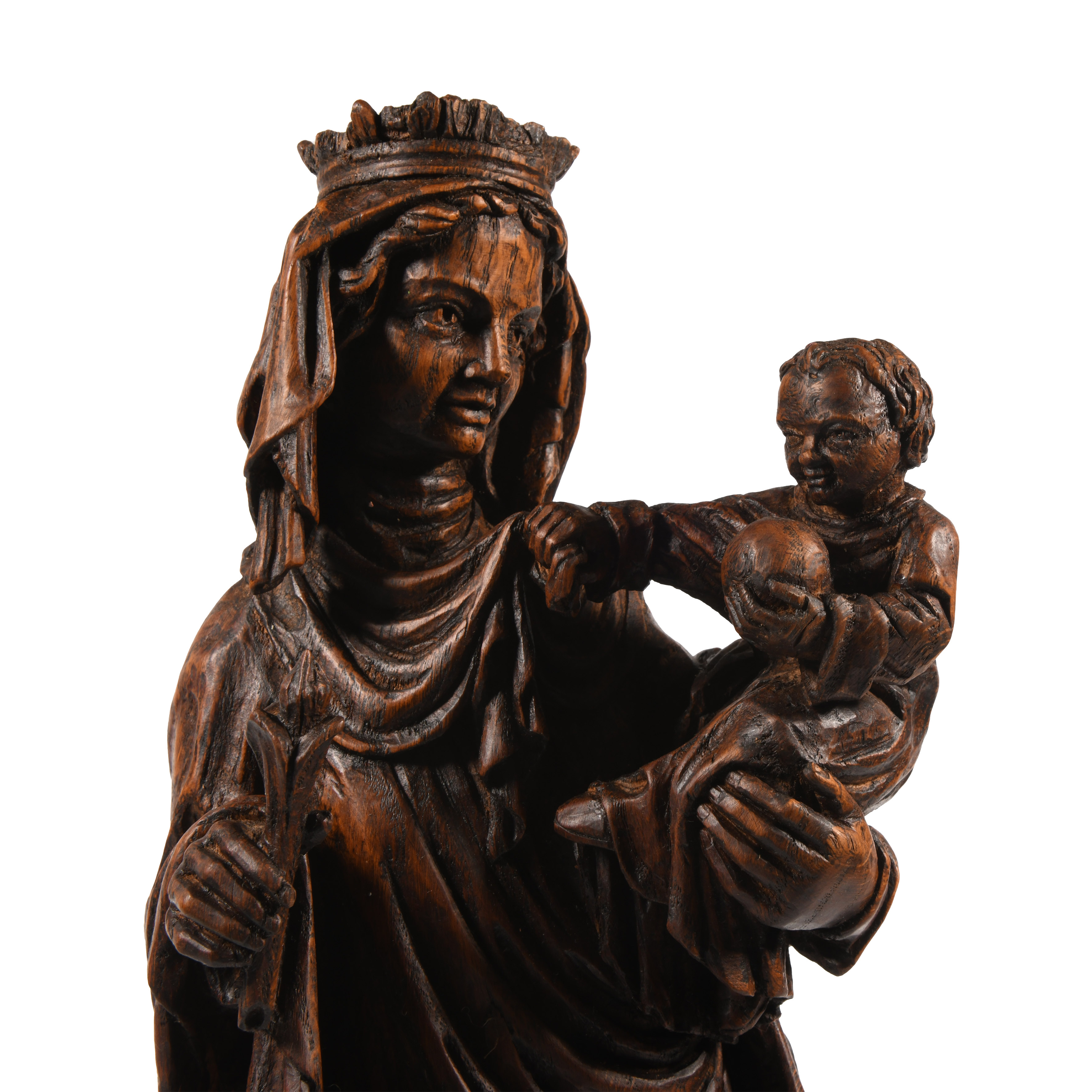Post Medieval Oak Statue of Mary and Child