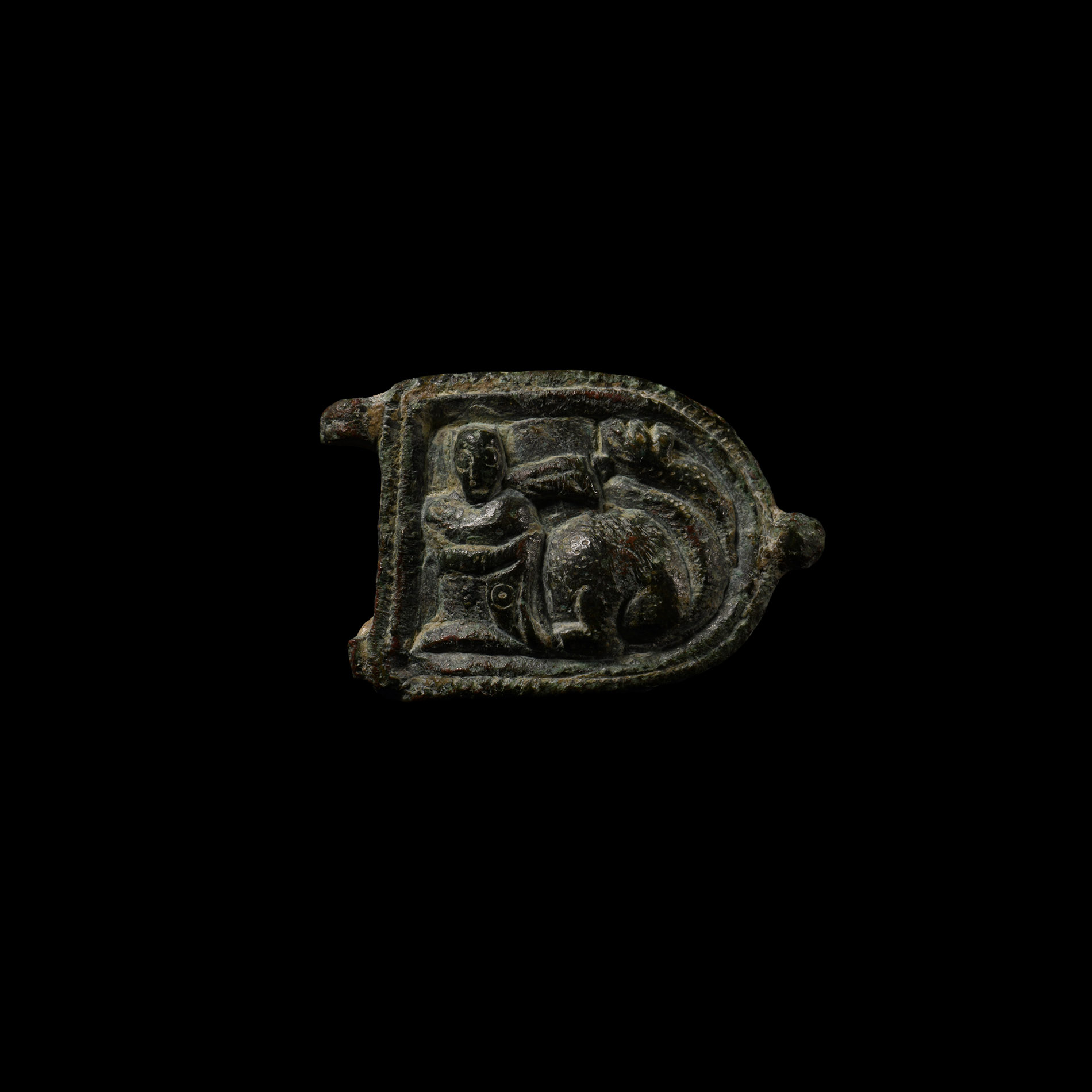 Byzantine Bronze Buckle Plate with Man and Beast