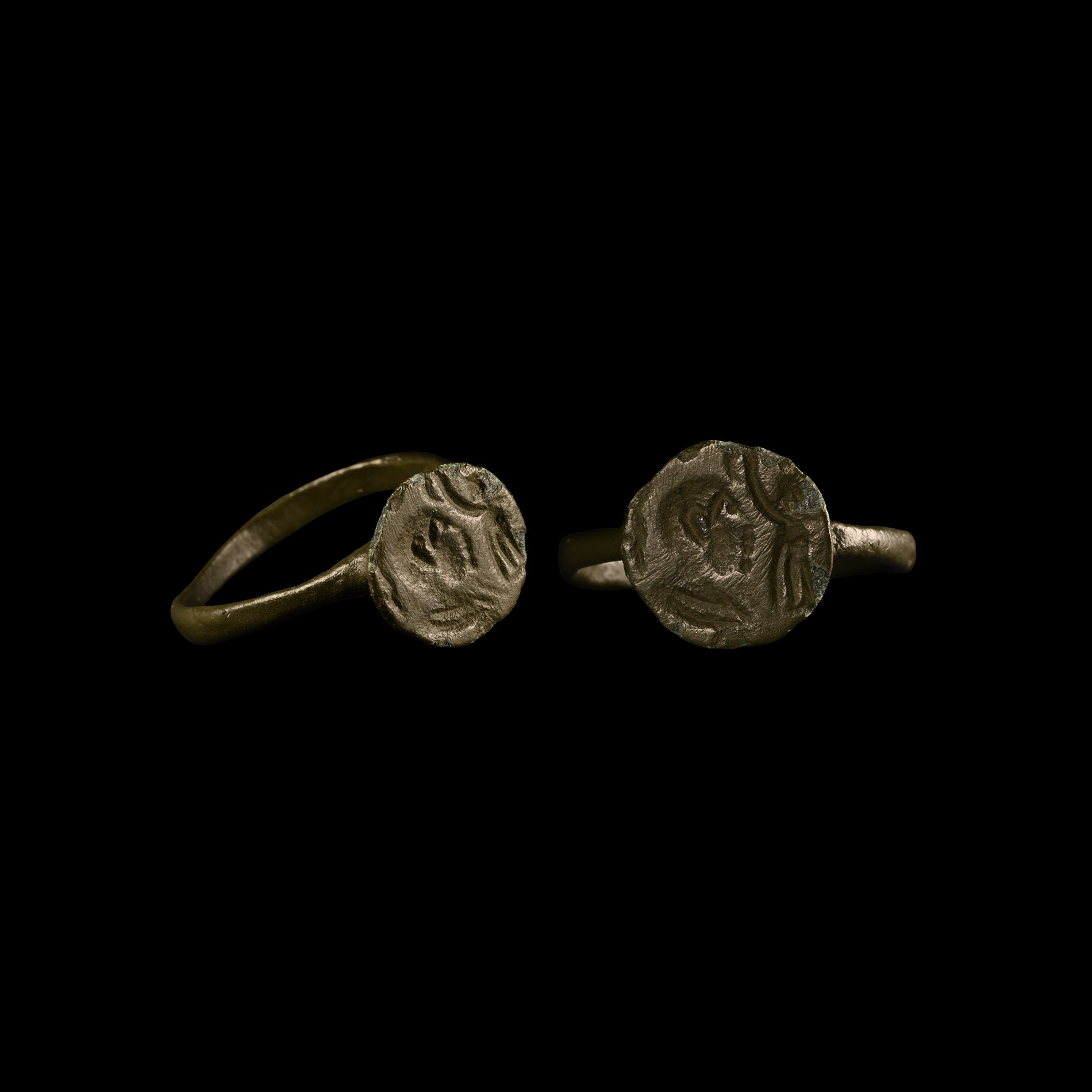 Roman Bronze Ring with Profile Bust