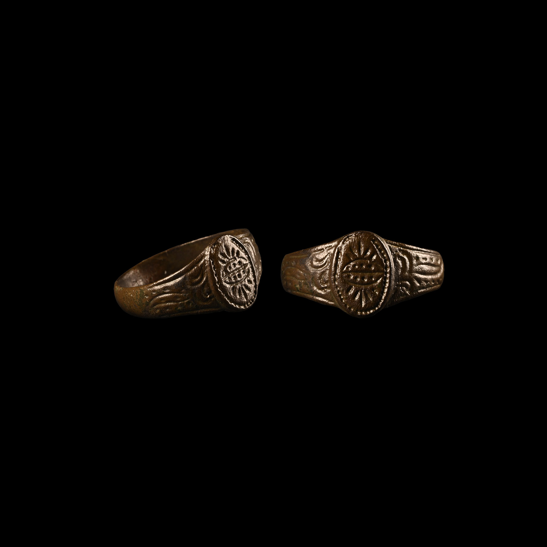Post Medieval Bronze Ring with Armorial Motif