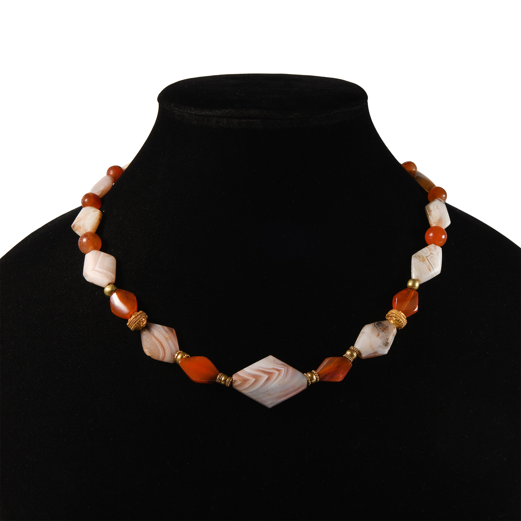 Western Asiatic Carnelian, Agate and Gold Bead Necklace