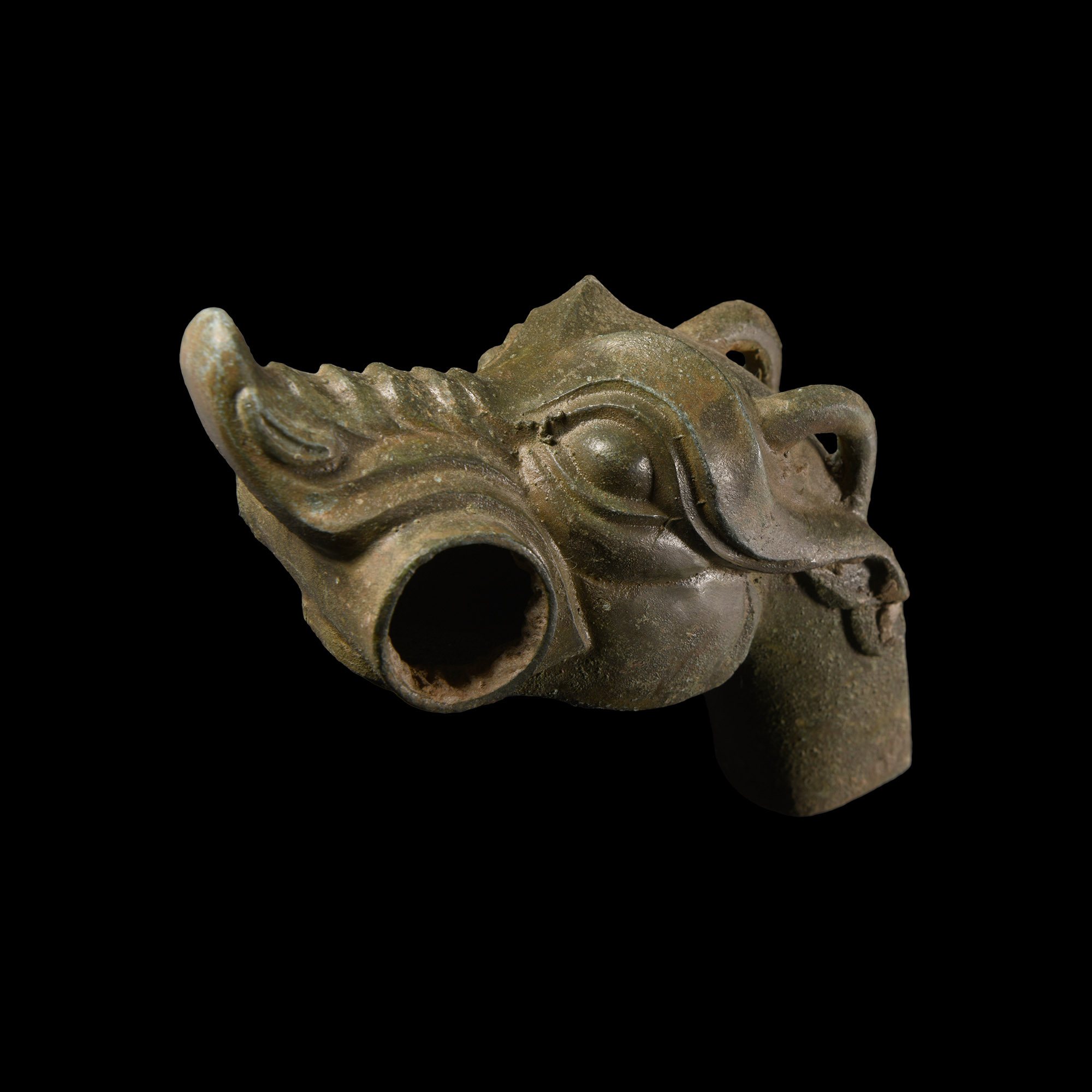 Chinese Han Style Bronze Dragon's Head Finial