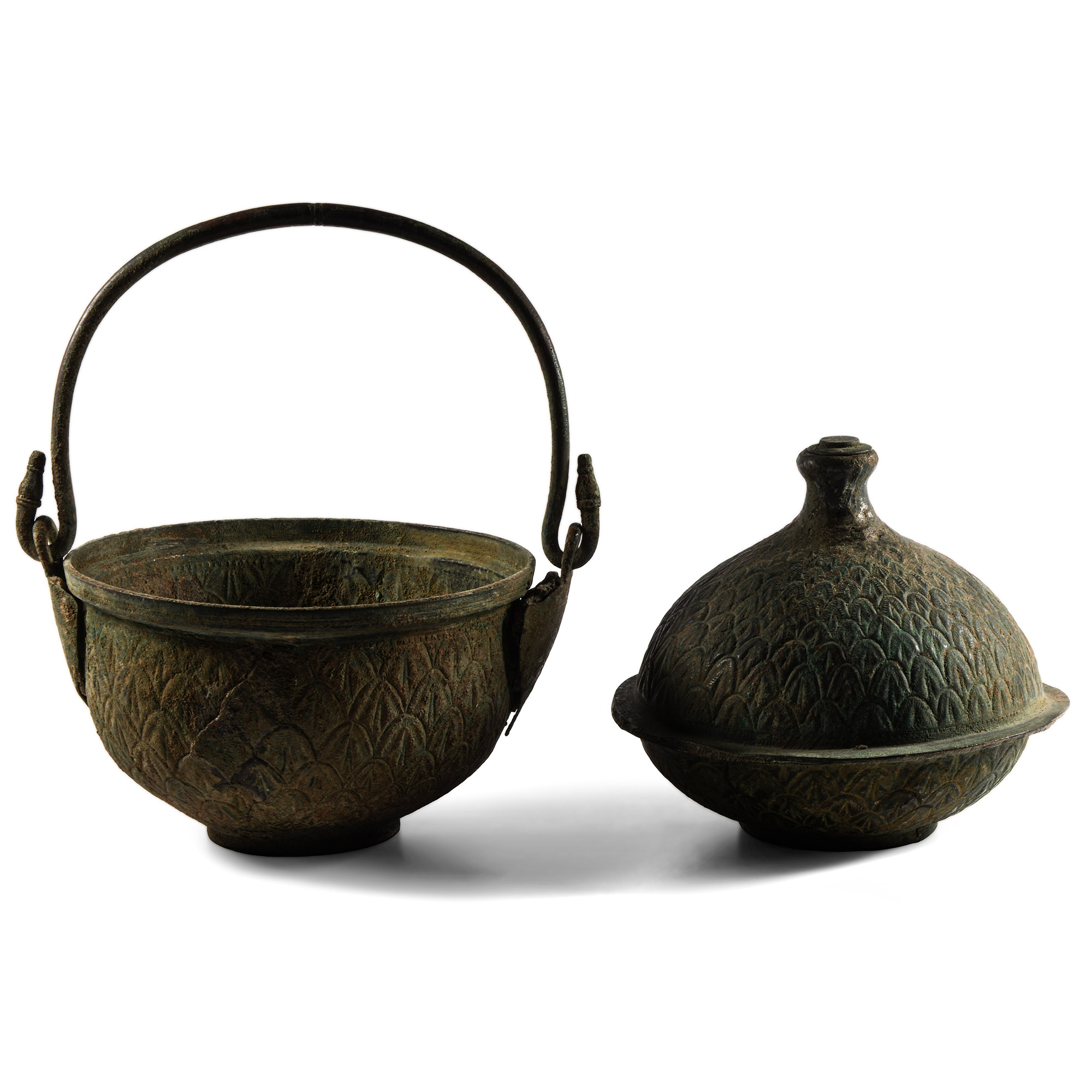 Byzantine Bronze Cooking Cauldron with Lidded Container for Steaming