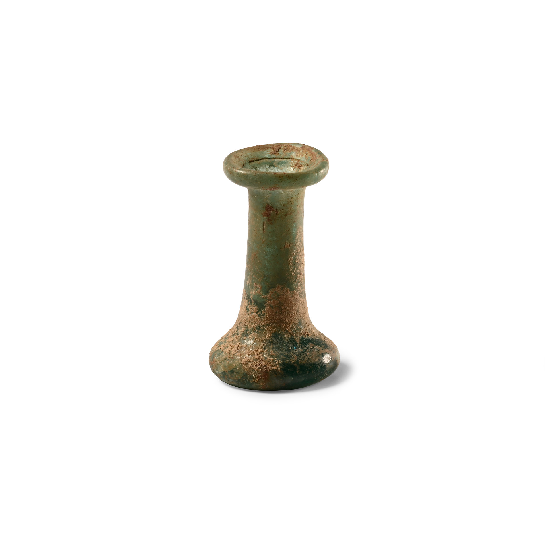 Roman Green Glass Cotton Reel Type Unguentarium