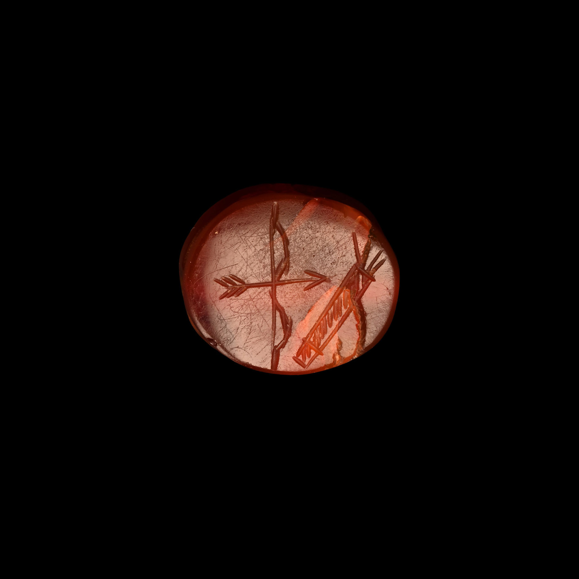 Etruscan Red Carnelian Scaraboid with Archery Intaglio
