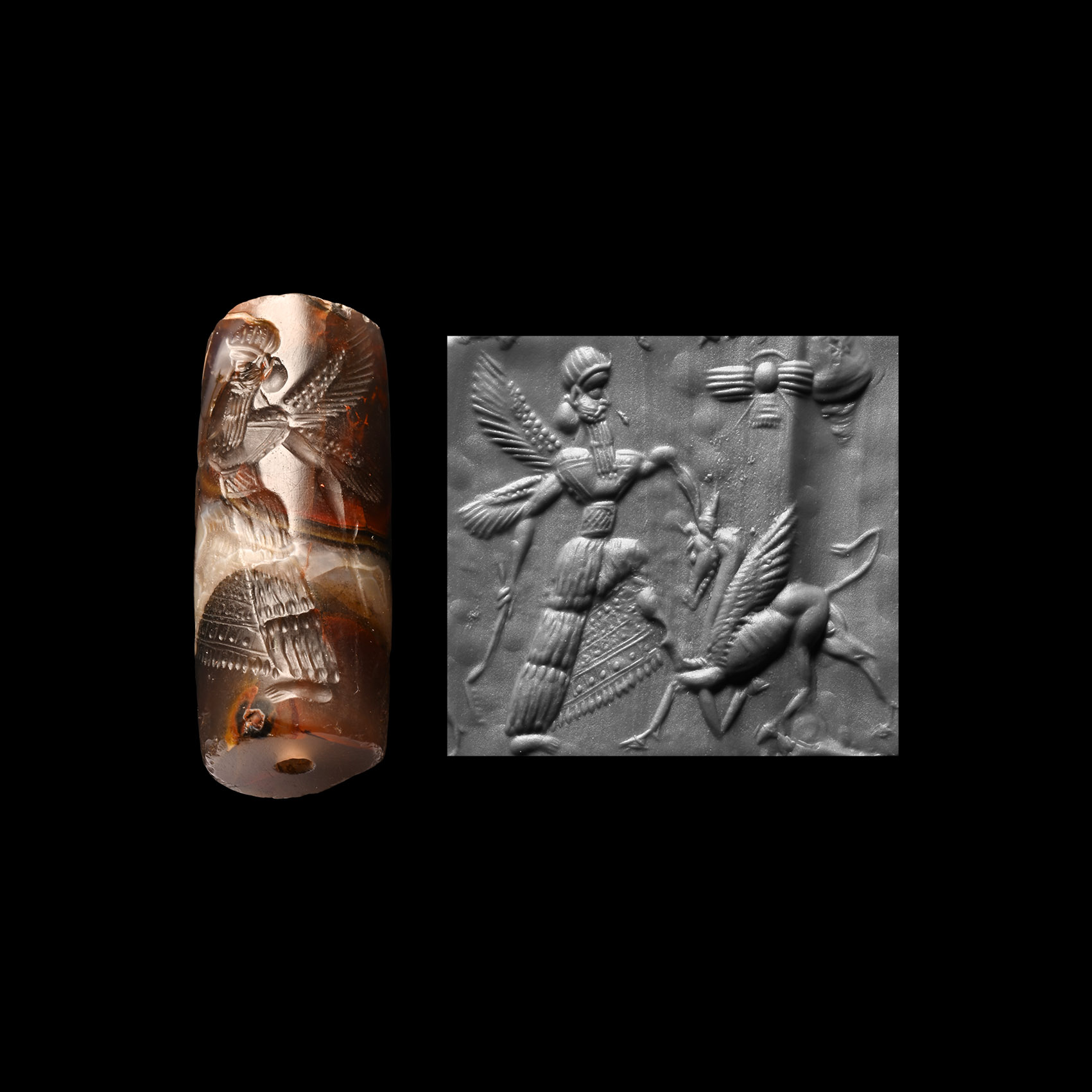 Early Neo-Assyrian Banded Agate Cylinder Seal with Combat Scene