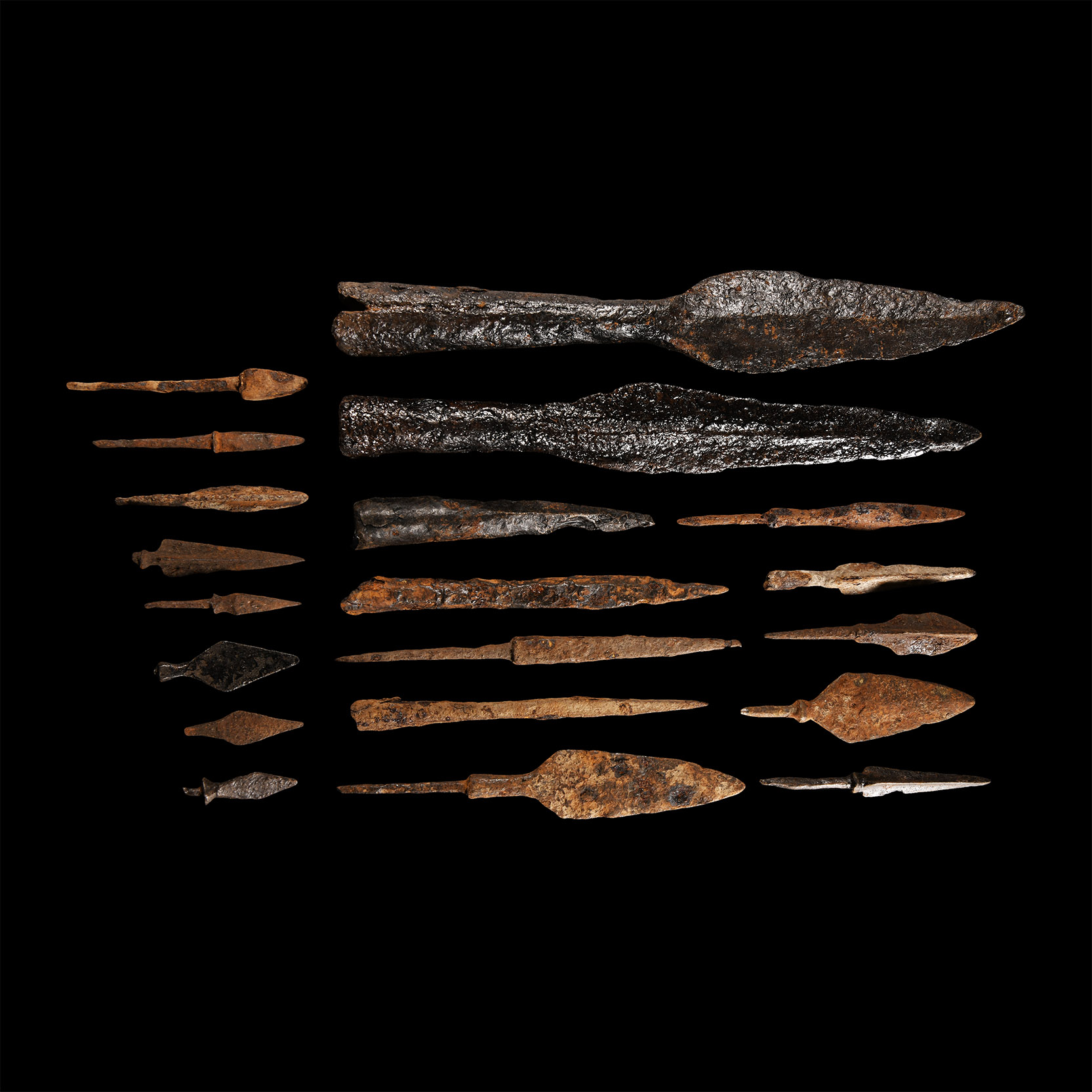 Medieval Iron Spear and Arrowhead Group