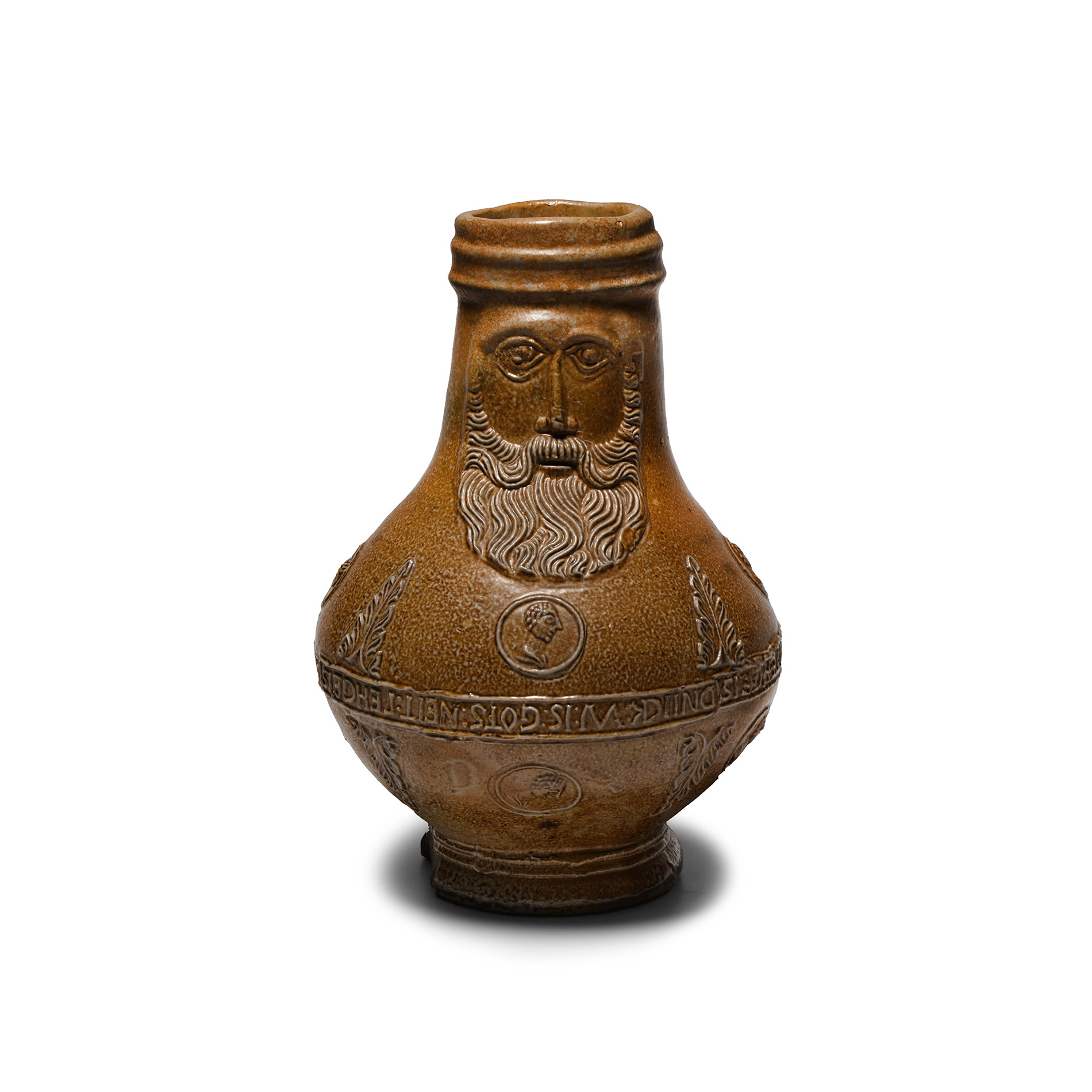 Post Medieval Inscribed Salt-Glazed Bellarmine Jug
