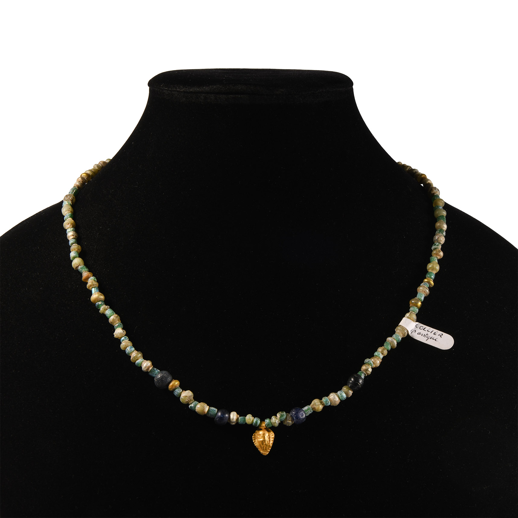Roman Glass Bead Necklace with Gold Pendant