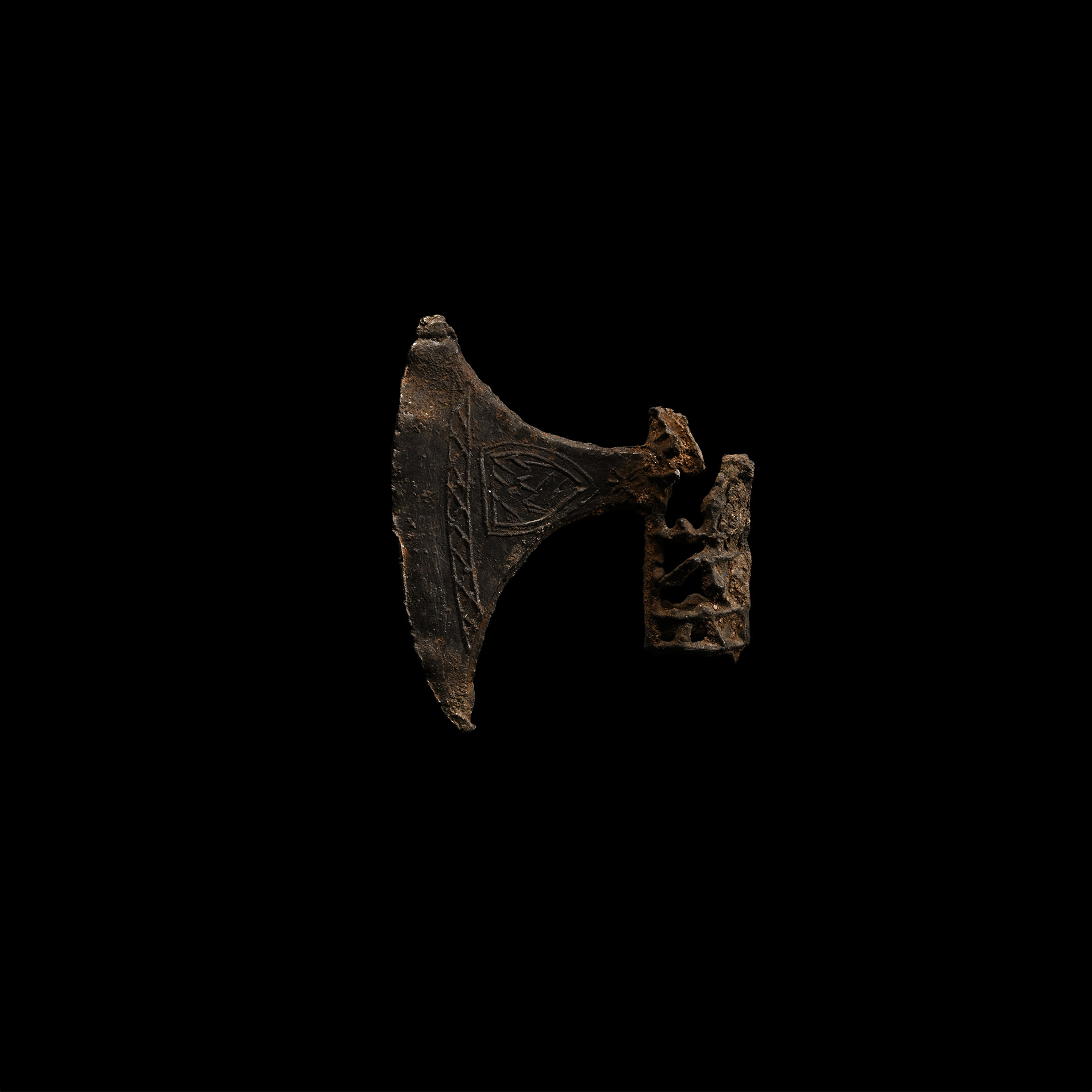 Medieval Pewter Axe-Shaped Pilgrim's Badge with Heraldic Shield