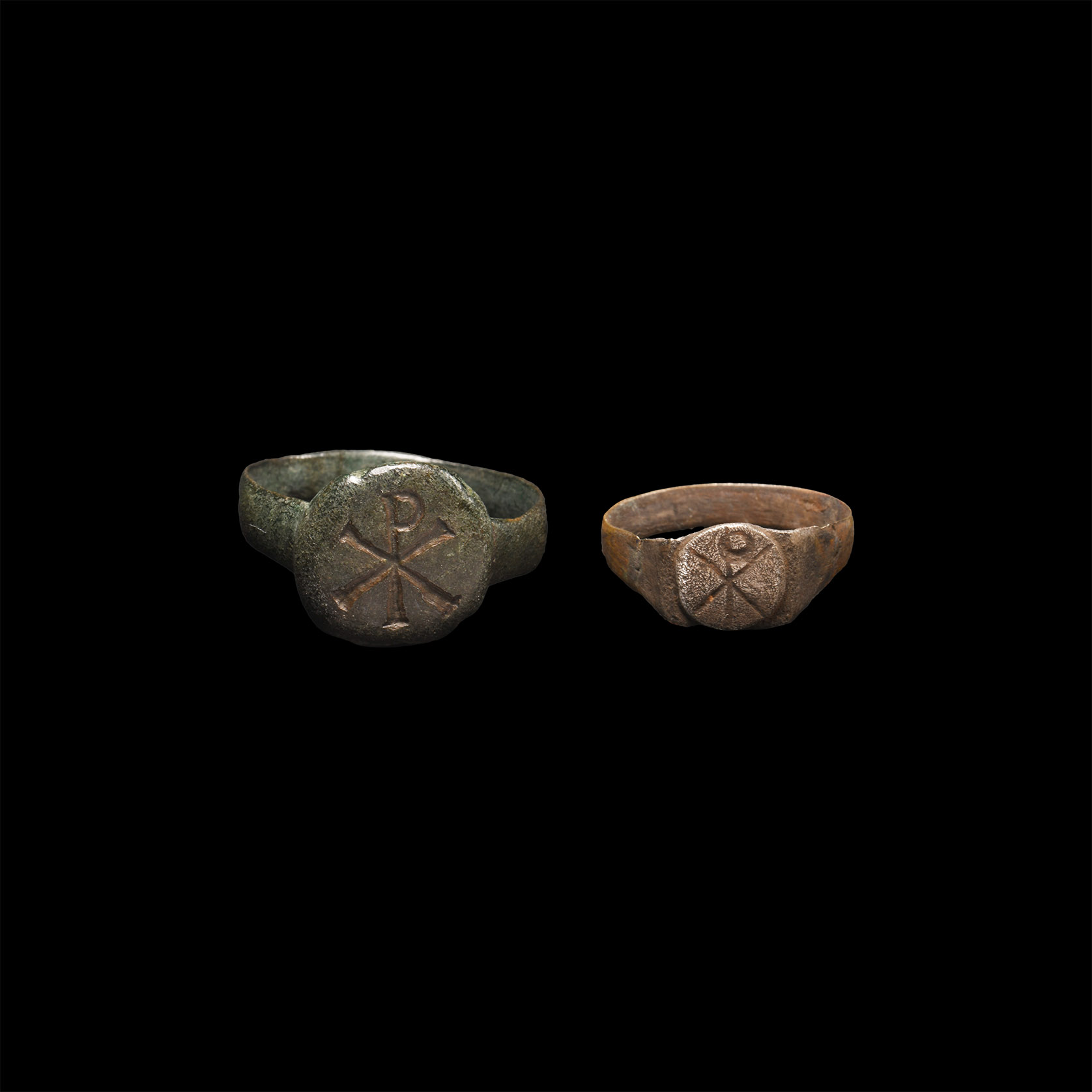 Byzantine Silver and Bronze Rings with Chi Rho Symbols