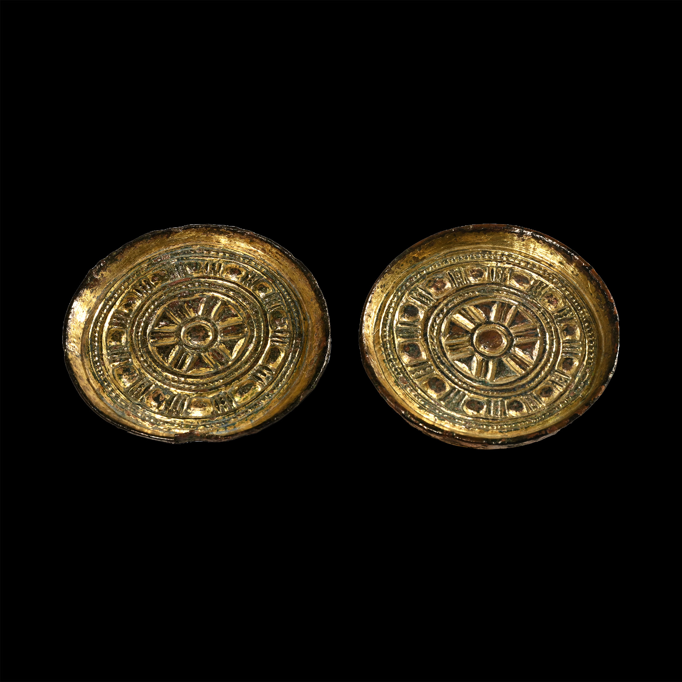 Anglo-Saxon Gilt Bronze Saucer Brooch Pair