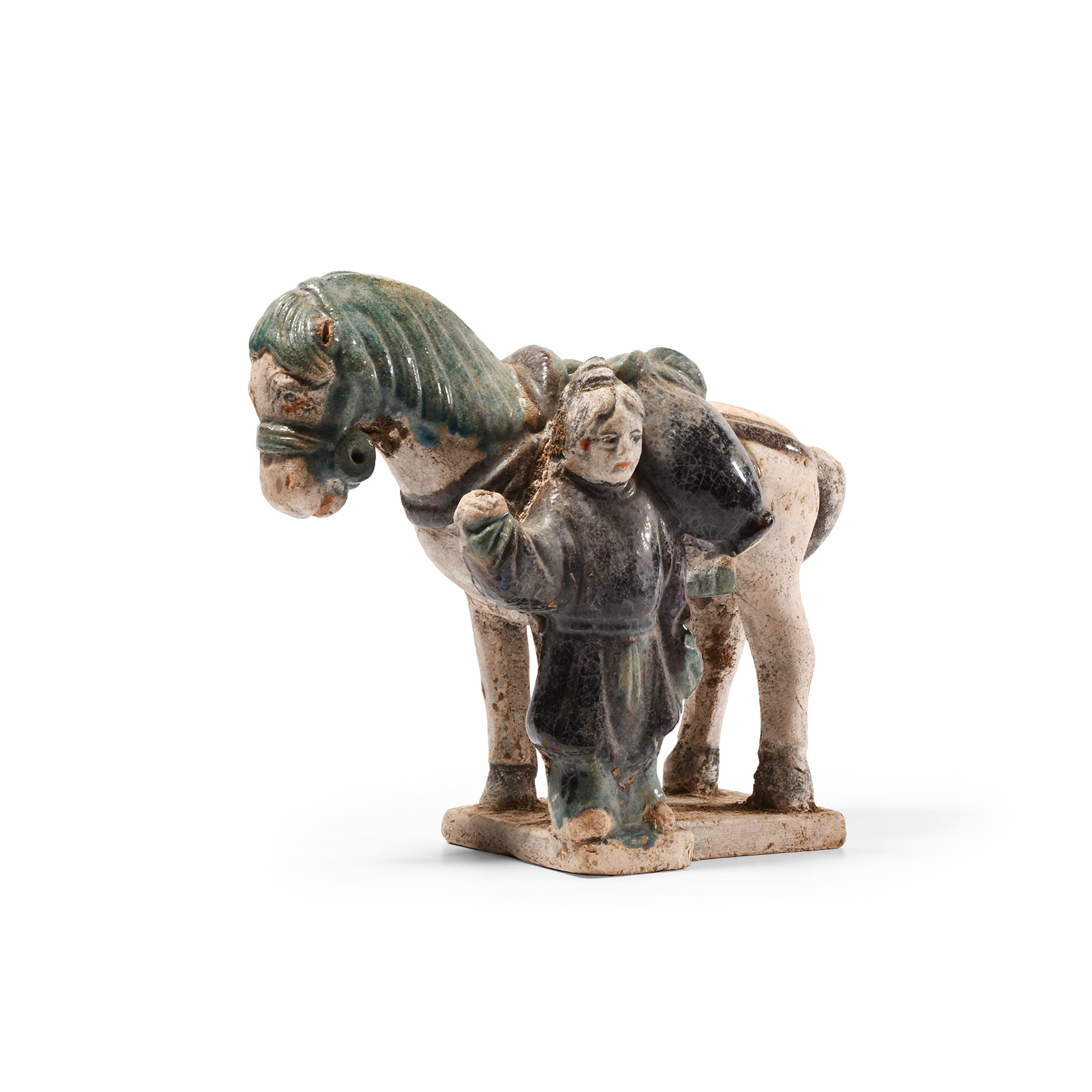 Chinese Qing Glazed Ceramic Pony and Attendant