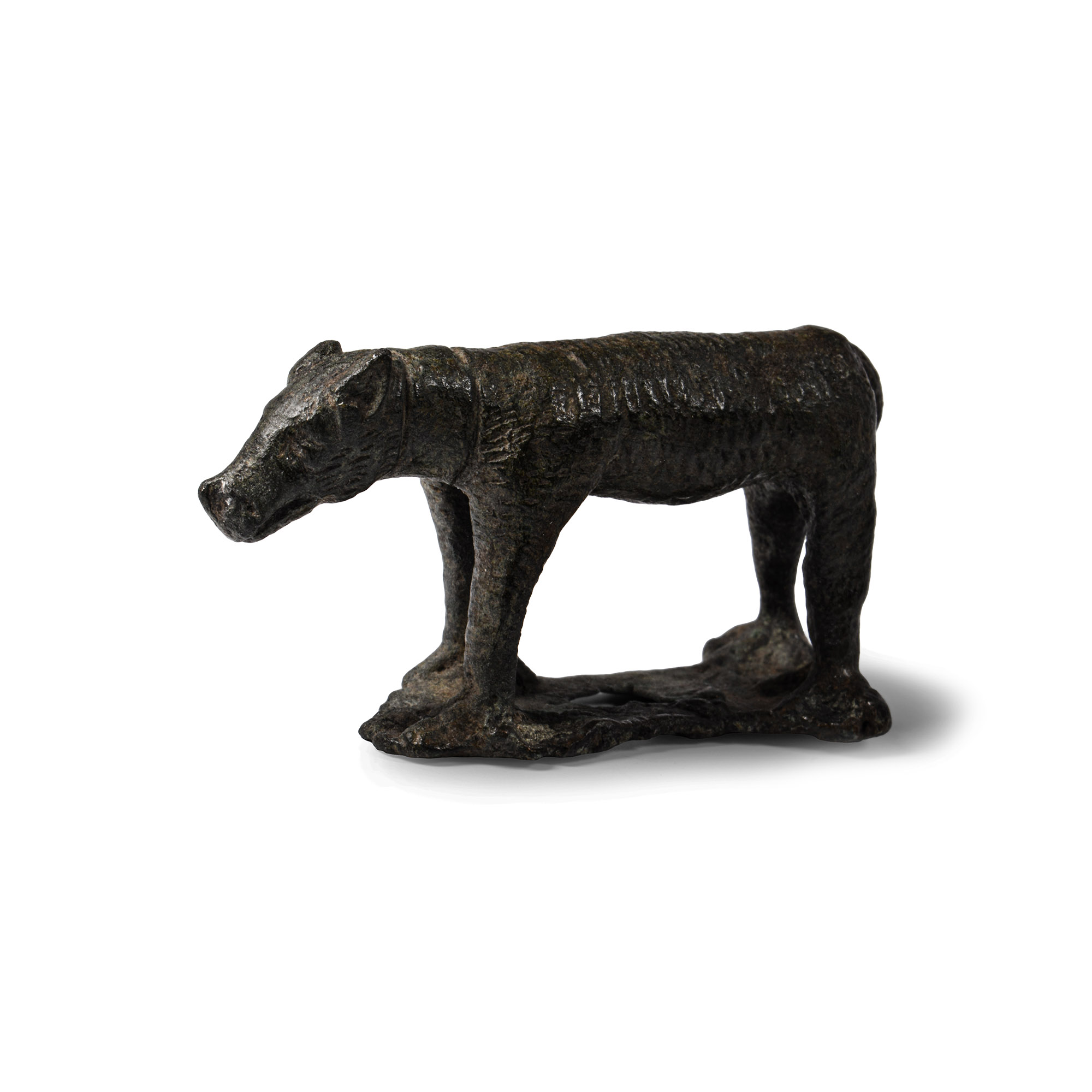 Roman Bronze Hunting Dog with Broad Collar